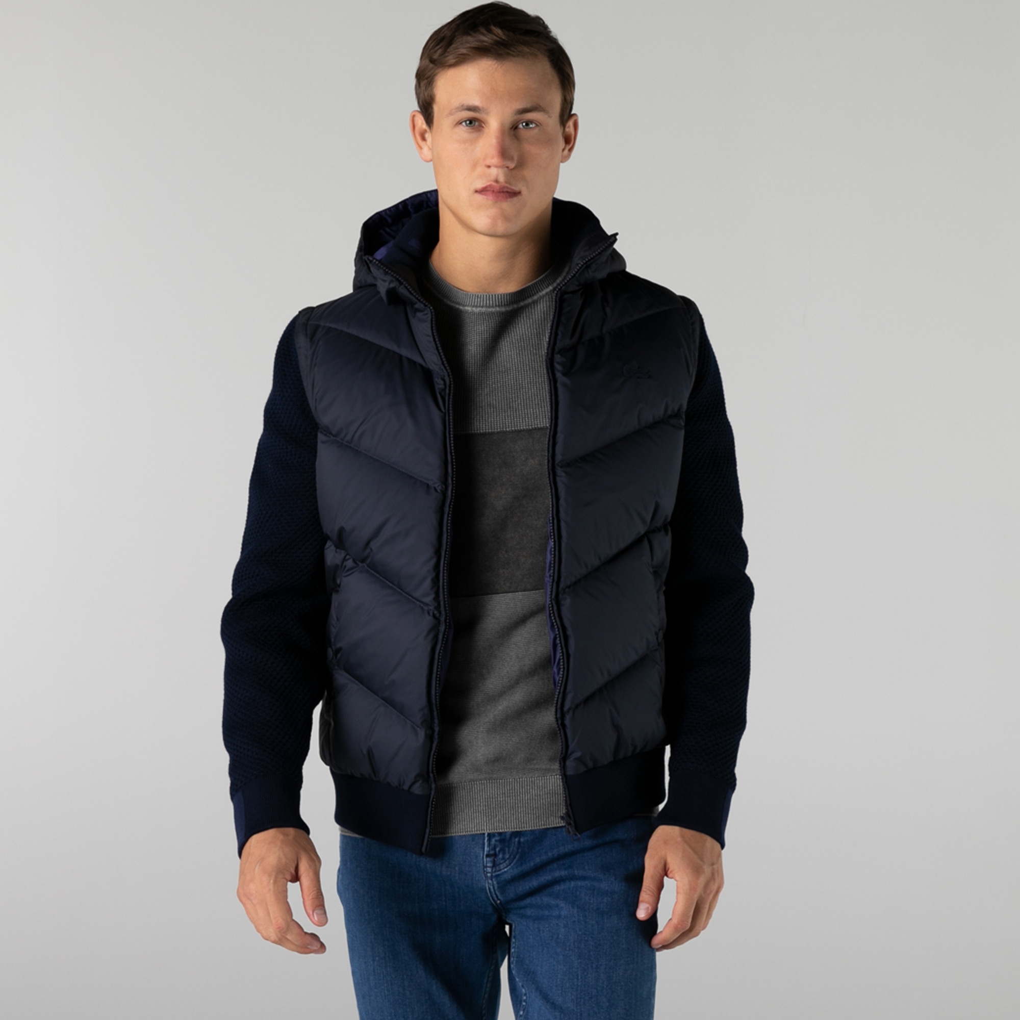 Lacoste Erkek Kapüşonlu Kapitone Lacivert Mont