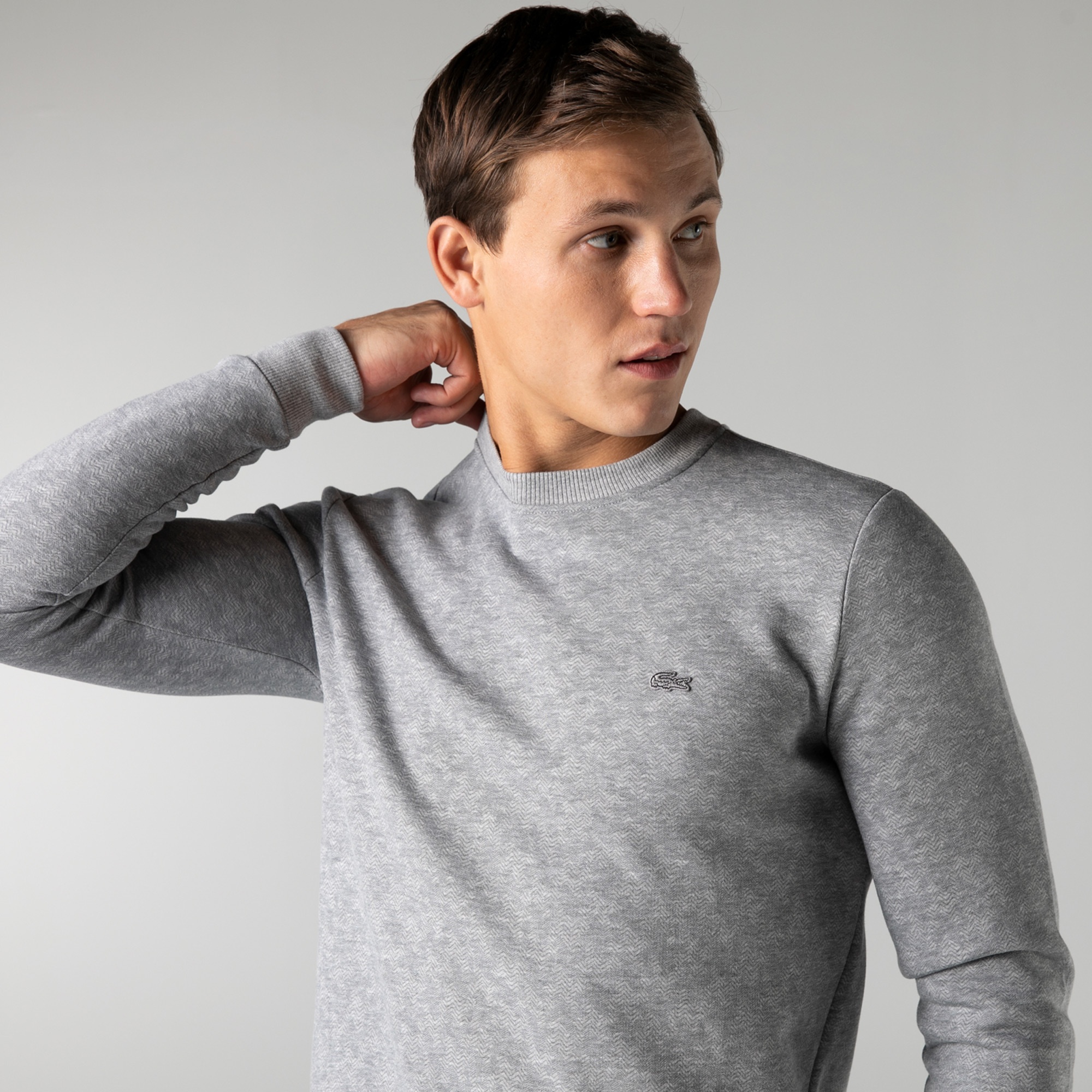 Lacoste Erkek Slim Fit Bisiklet Yaka Desenli Gri Sweatshirt