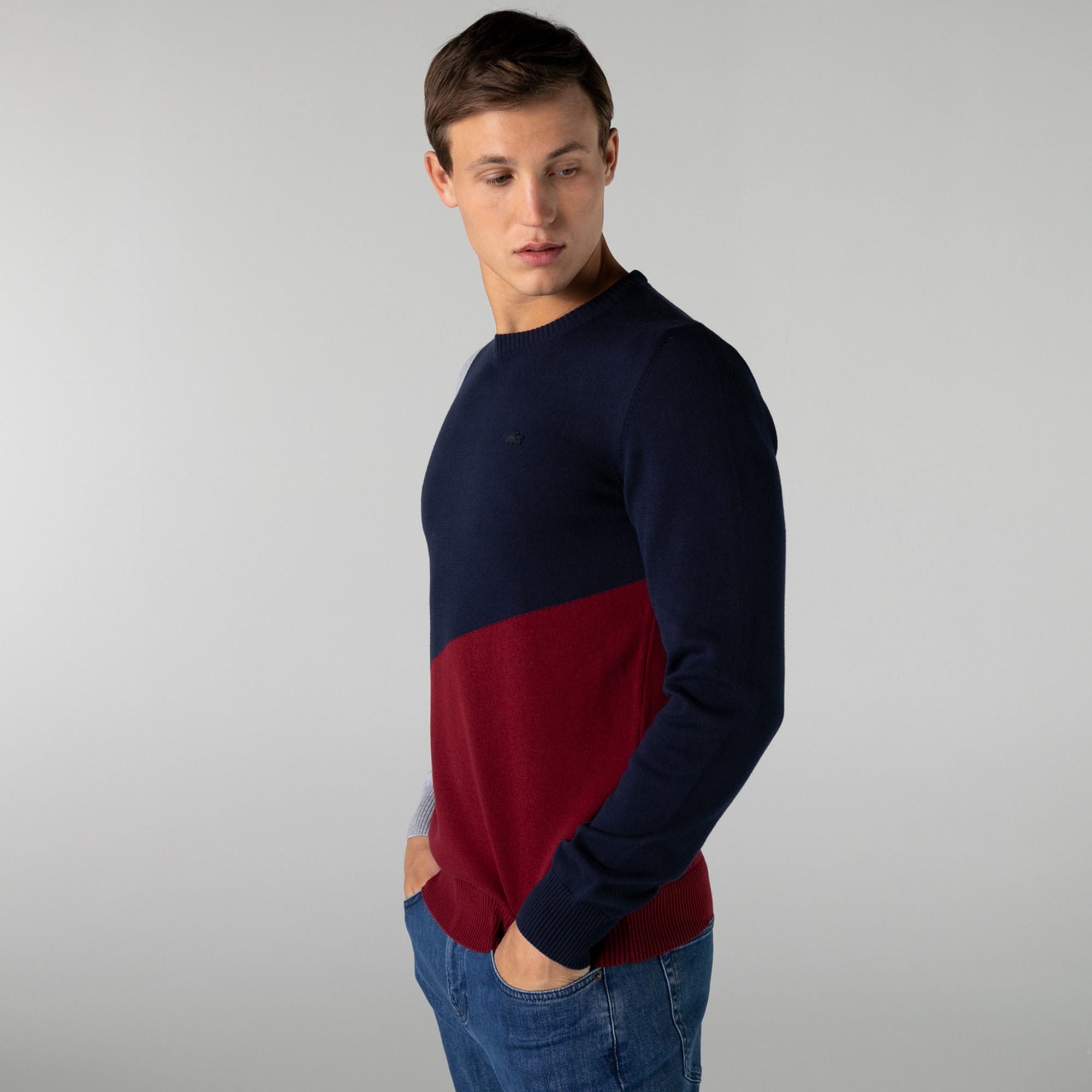 Lacoste Erkek Regular Fit Bisiklet Yaka Renk Bloklu Lacivert Kazak