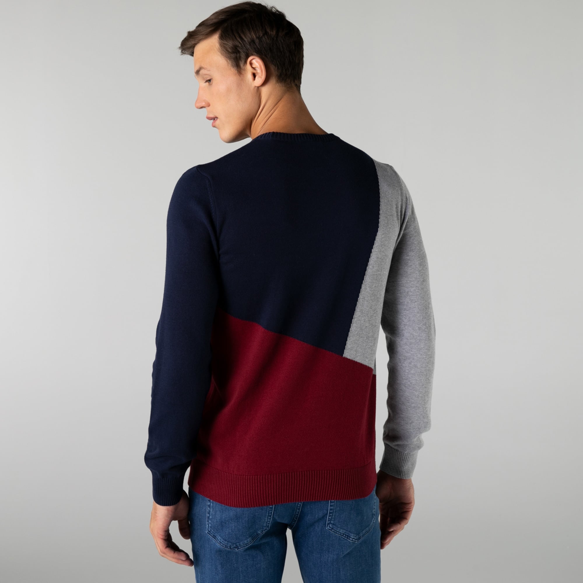 Lacoste Erkek Regular Fit Bisiklet Yaka Renk Bloklu Lacivert Kazak