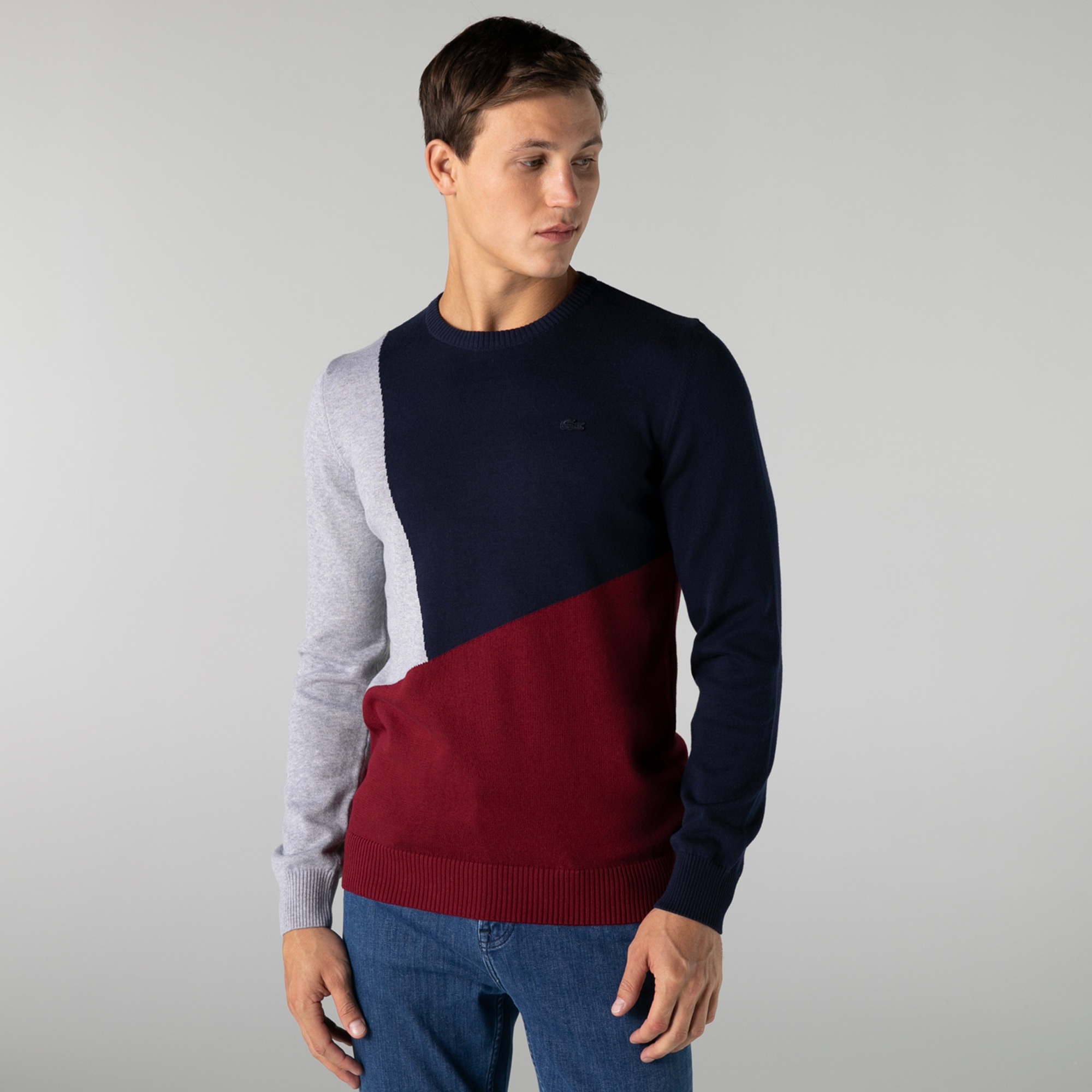 Lacoste Erkek Regular Fit Bisiklet Yaka Renk Bloklu Lacivert Kazak