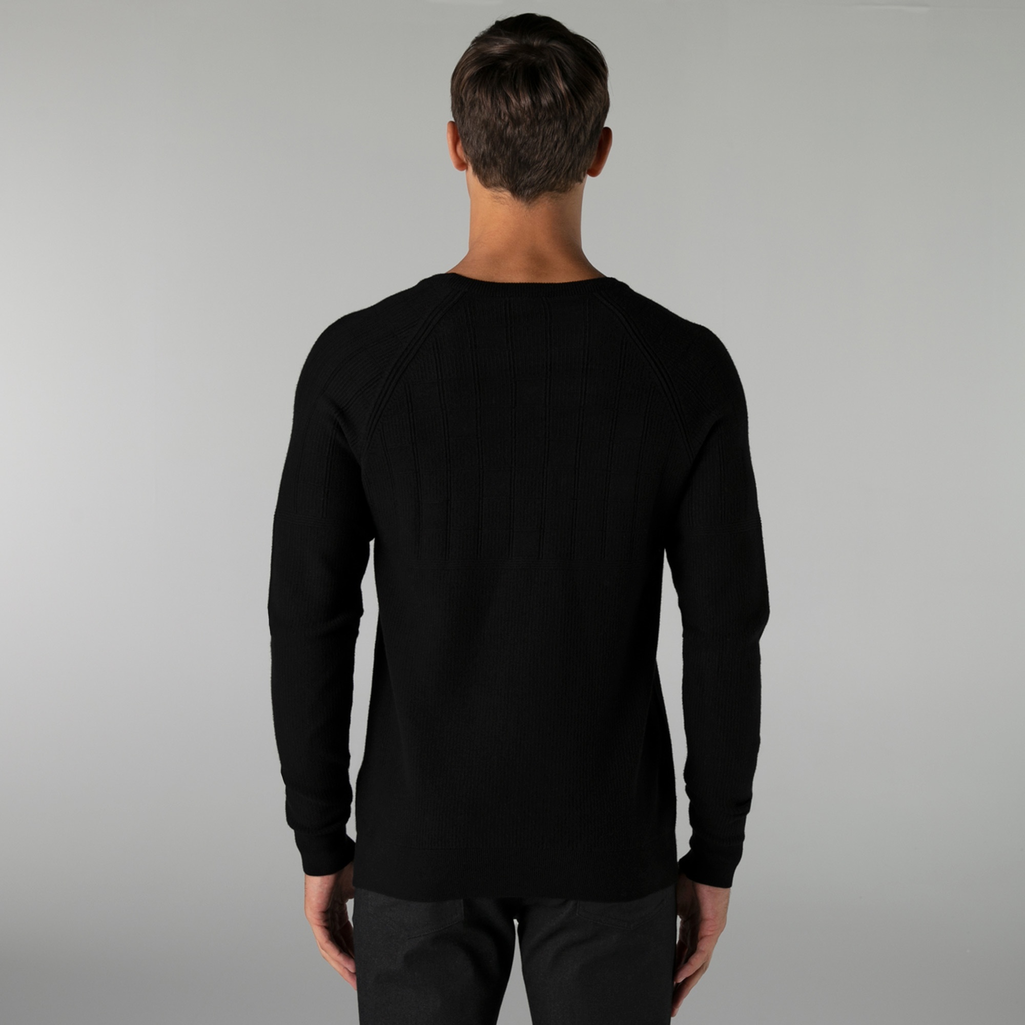 Lacoste Erkek Regular Fit Bisiklet Yaka Desenli Siyah Kazak