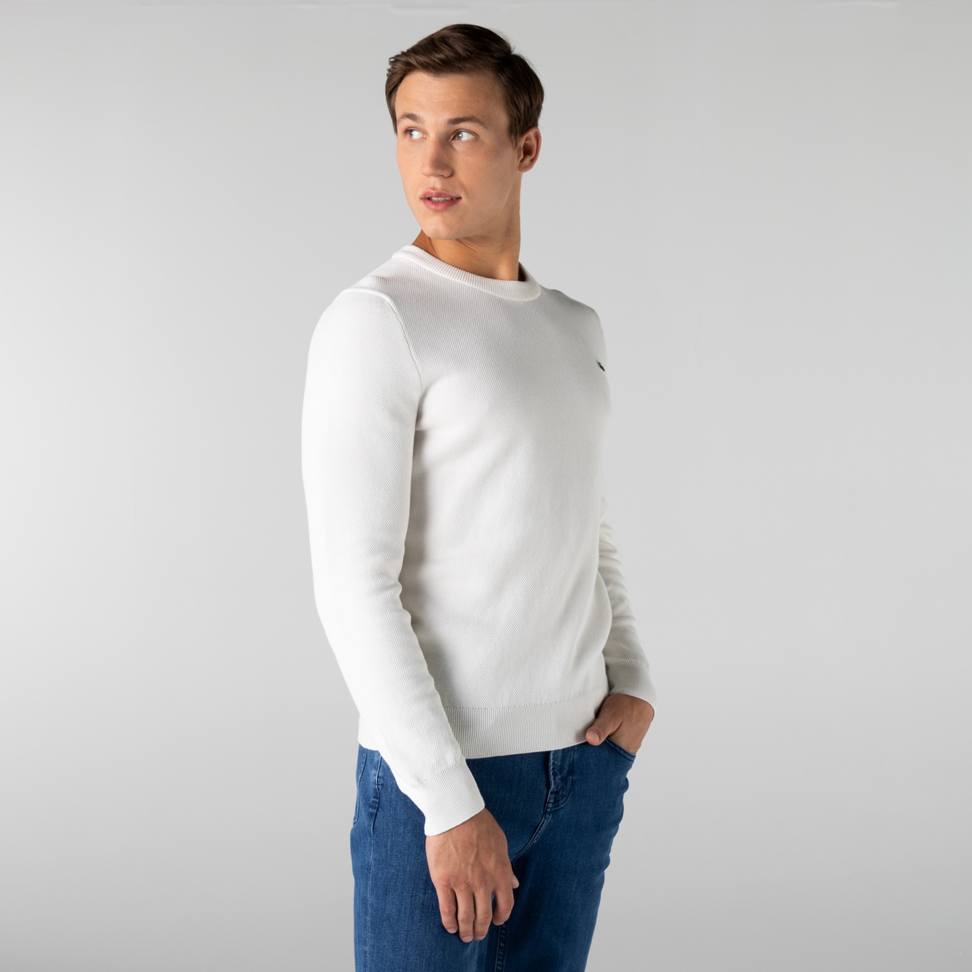 Lacoste Erkek Regular Fit Bisiklet Yaka Desenli Yeşil Kazak