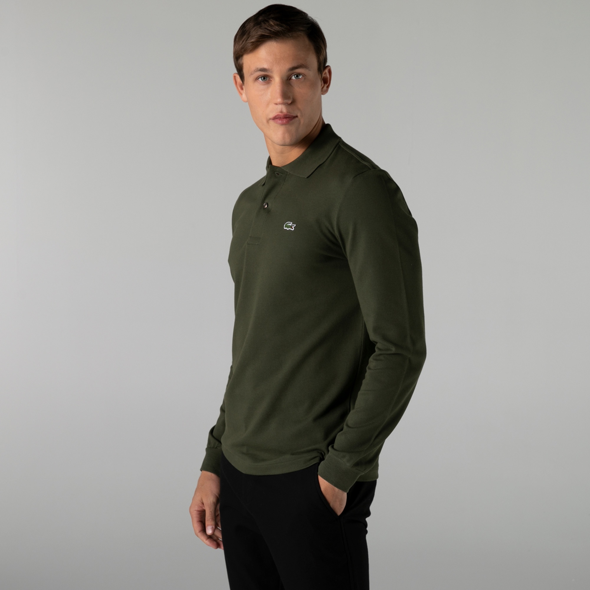 Lacoste Erkek Classic Fit Uzun Kollu Haki Polo