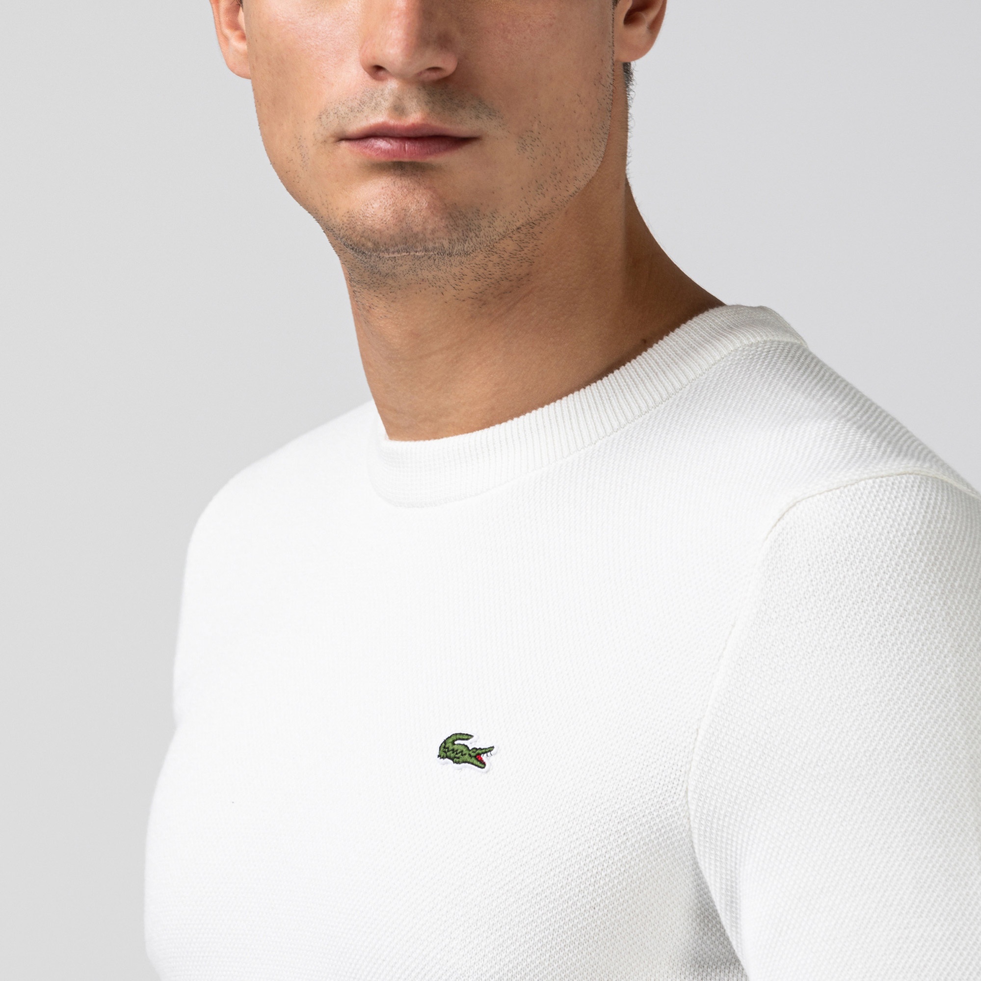 Lacoste Erkek Bisiklet Yaka Beyaz Triko