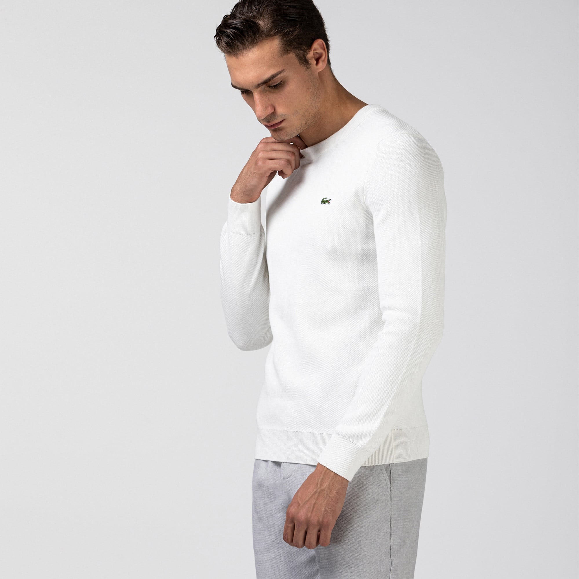 Lacoste Erkek Bisiklet Yaka Beyaz Triko