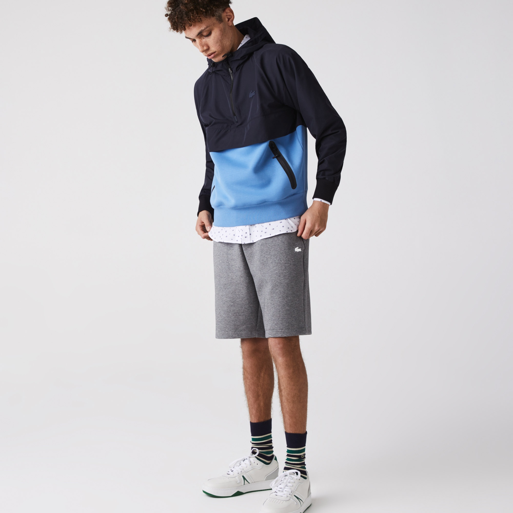 Lacoste Erkek Kapüşonlu Renk Bloklu Lacivert Rüzgarlık