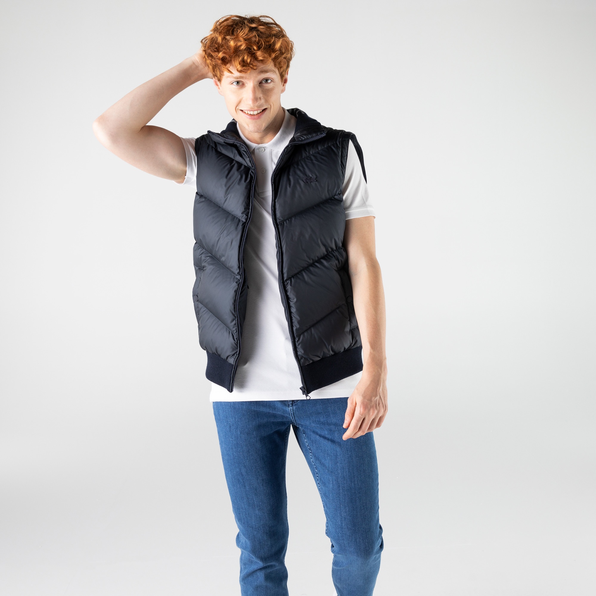 Lacoste Erkek Kapüşonlu Kapitone Lacivert Mont