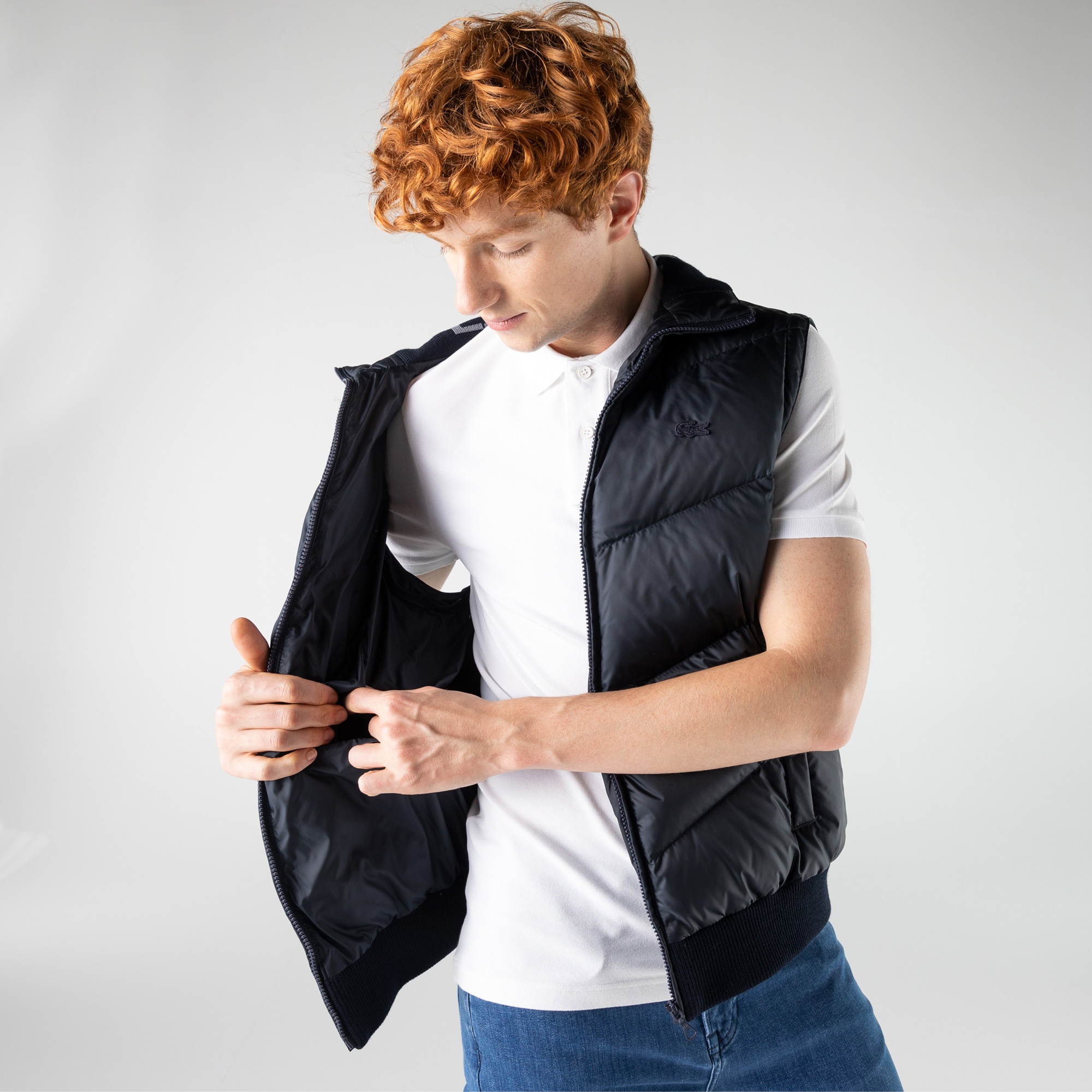 Lacoste Erkek Kapüşonlu Kapitone Lacivert Mont