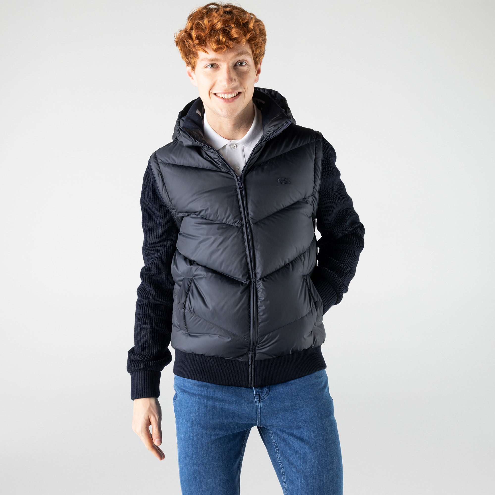 Lacoste Erkek Kapüşonlu Kapitone Lacivert Mont