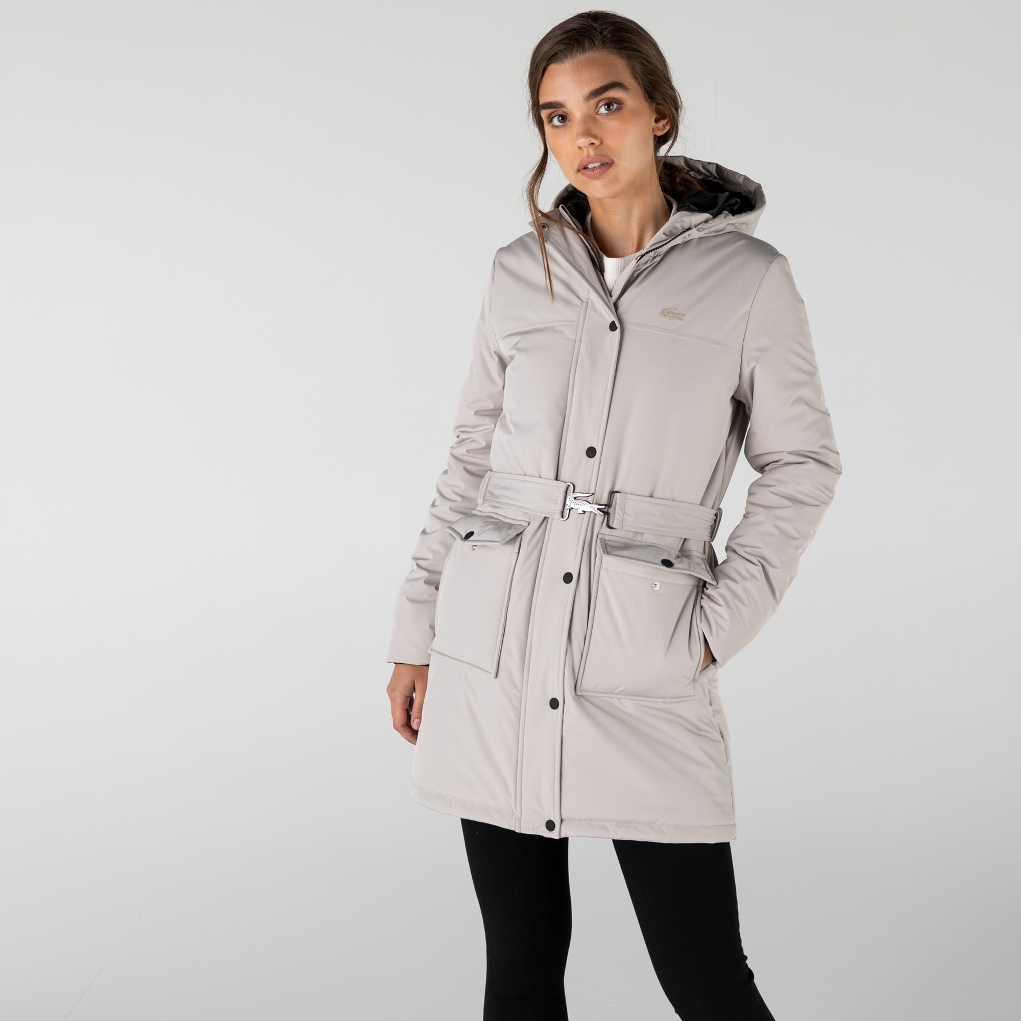 Lacoste Kadın Kapüşonlu Beyaz Kaban