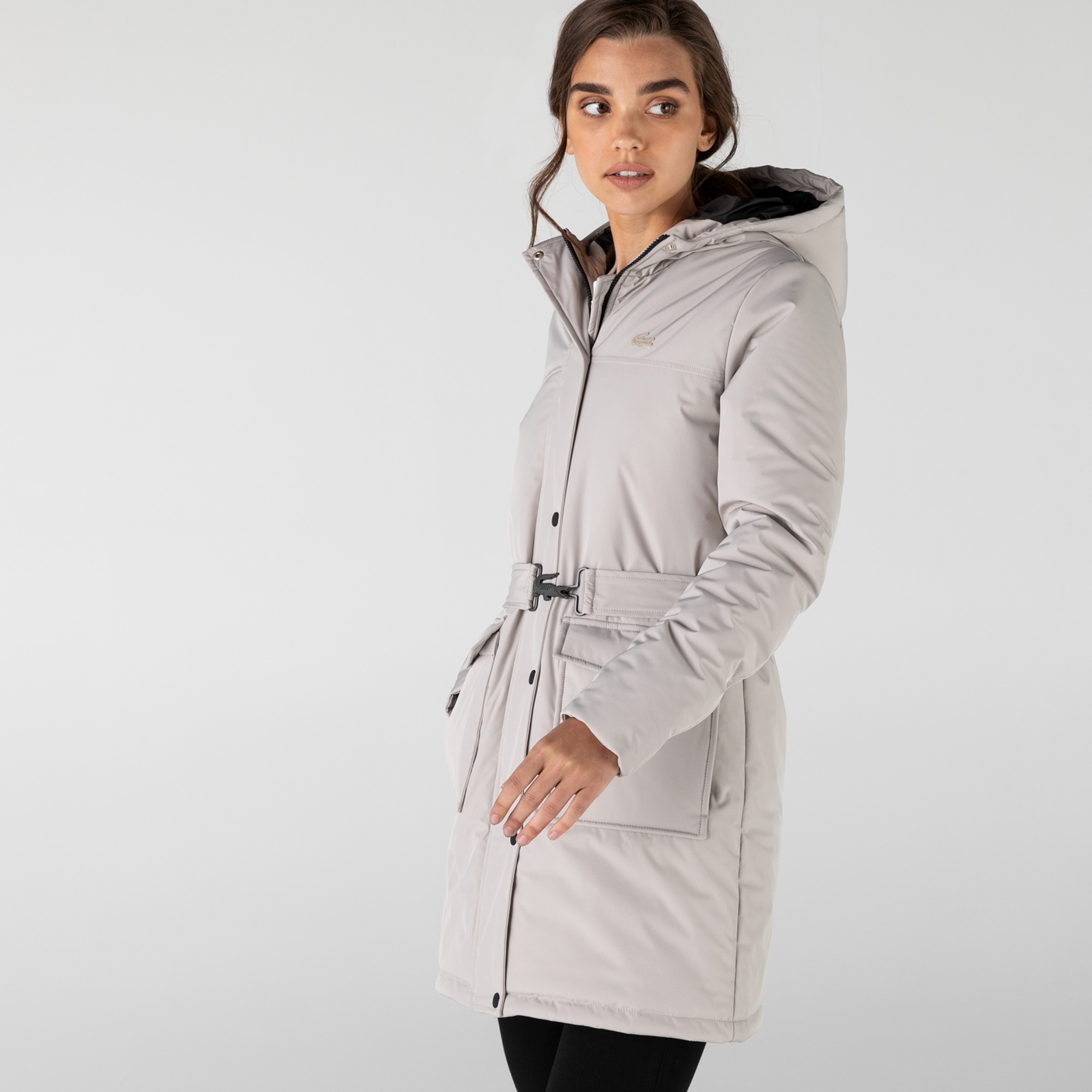 Lacoste Kadın Kapüşonlu Beyaz Kaban