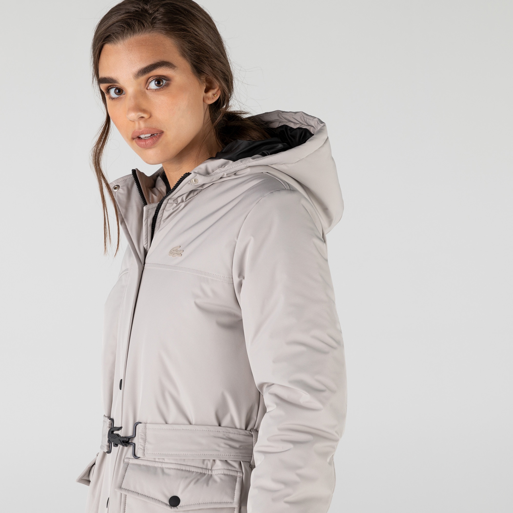 Lacoste Kadın Kapüşonlu Beyaz Kaban