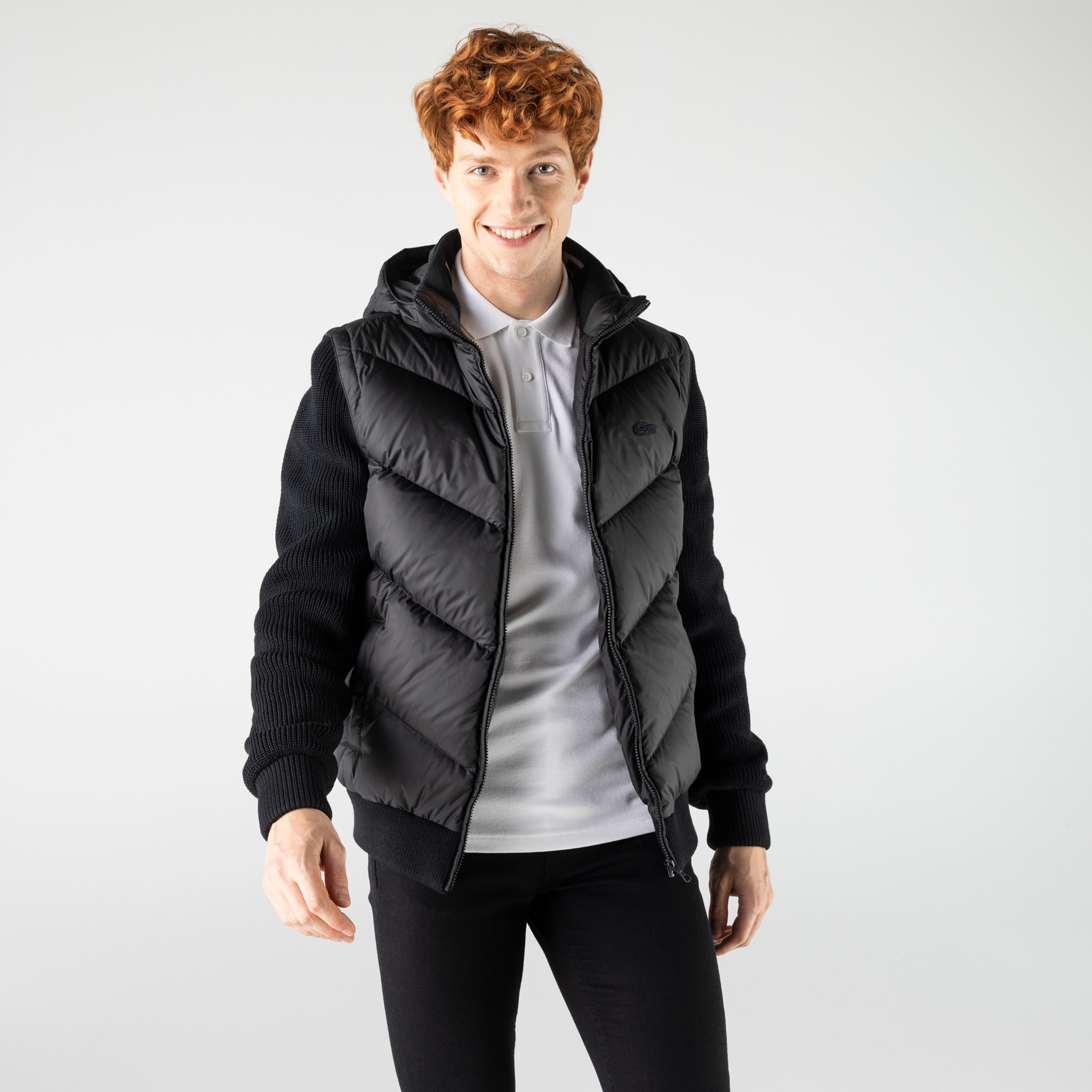 Lacoste Erkek Kapüşonlu Kapitone Siyah Mont