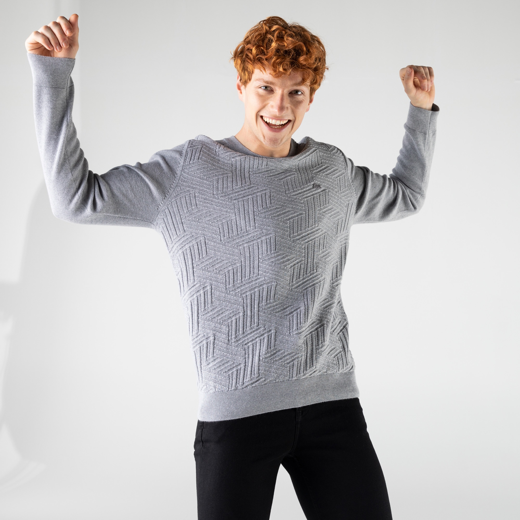 Lacoste Erkek Regular Fit Bisiklet Yaka Desenli Gri Kazak