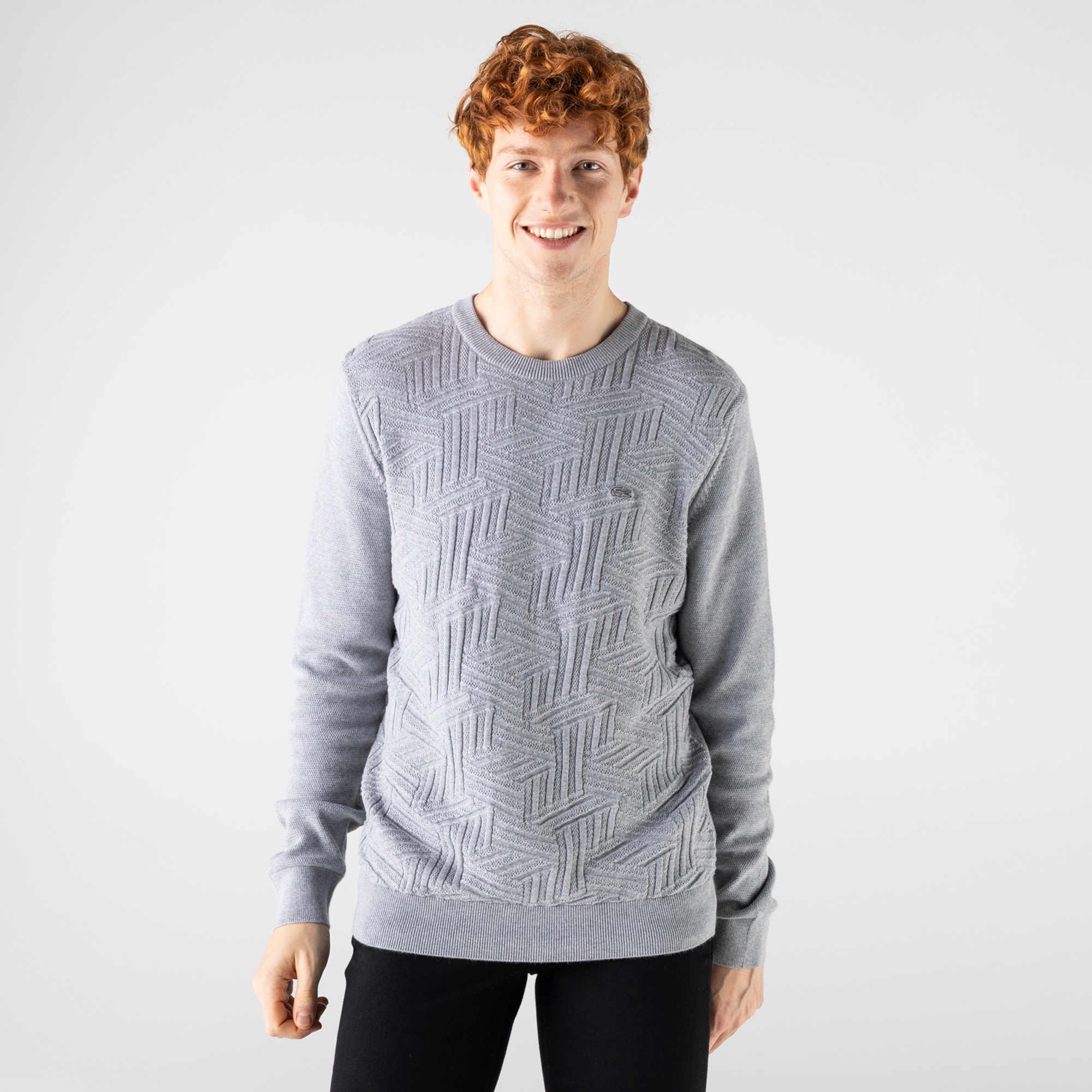 Lacoste Erkek Regular Fit Bisiklet Yaka Desenli Gri Kazak