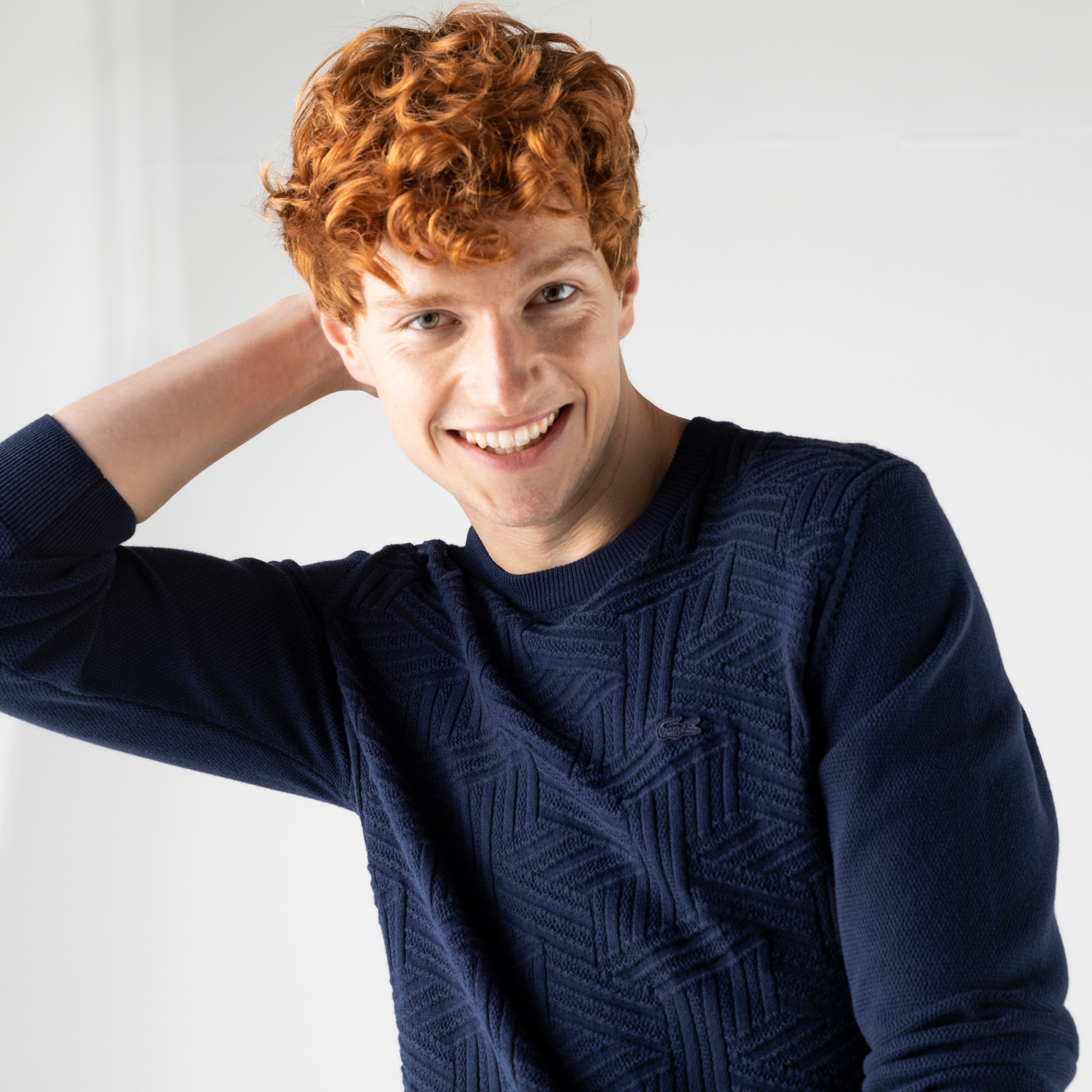 Lacoste Erkek Regular Fit Bisiklet Yaka Desenli Lacivert Kazak