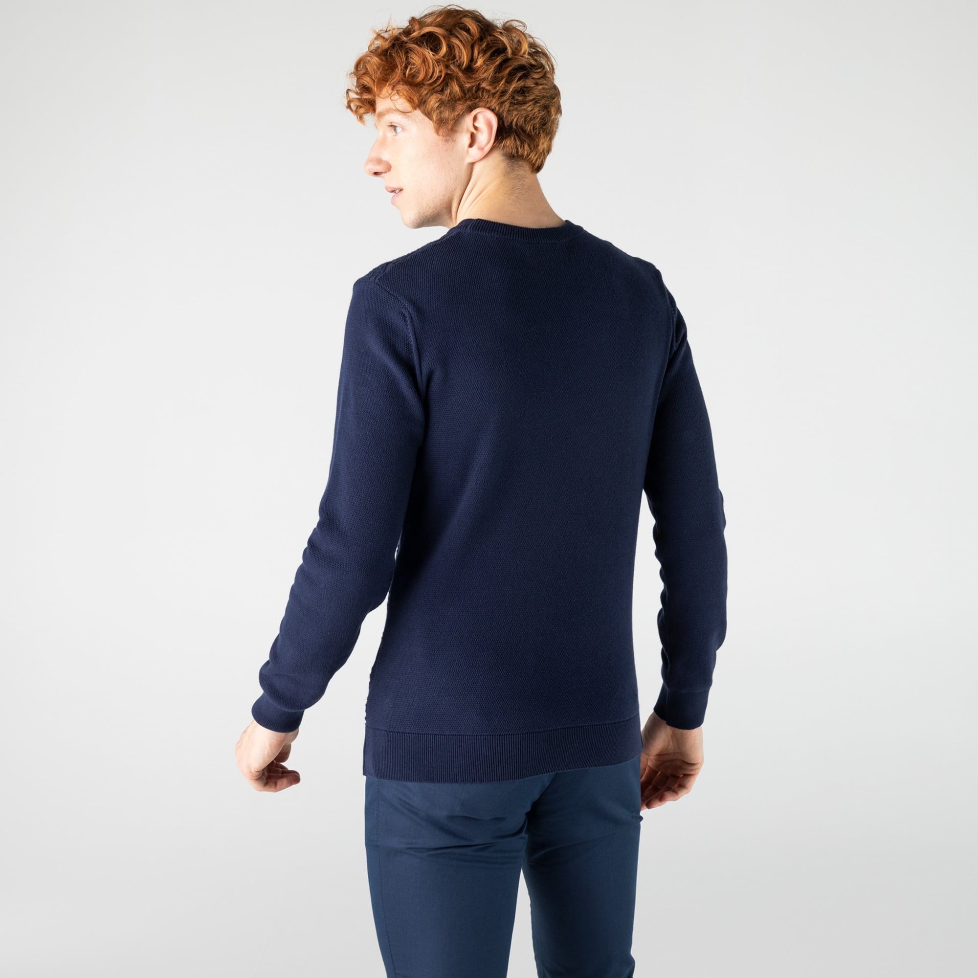 Lacoste Erkek Regular Fit Bisiklet Yaka Desenli Lacivert Kazak