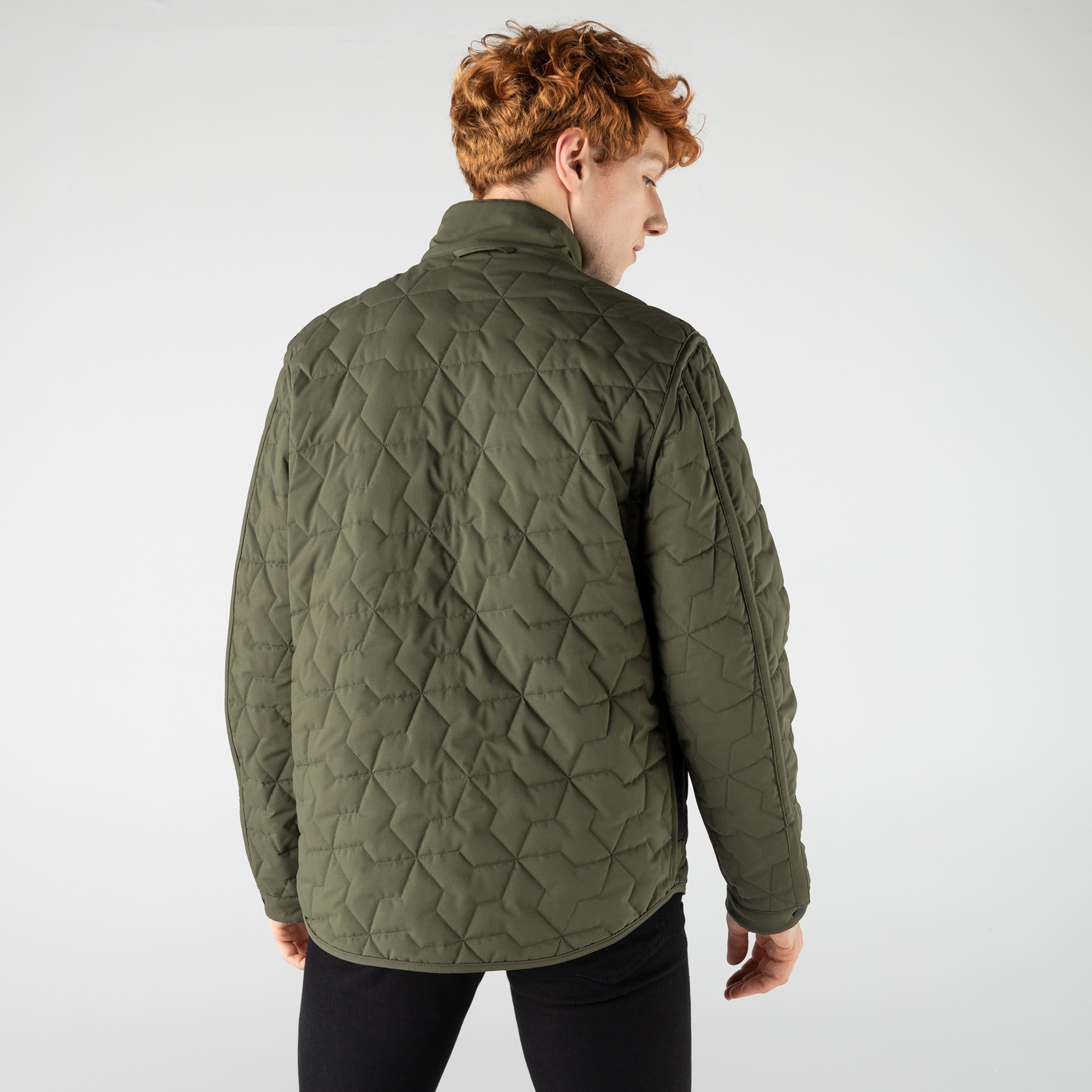 Lacoste Erkek Dik Yaka Desenli Çift Taraflı Yeşil Mont