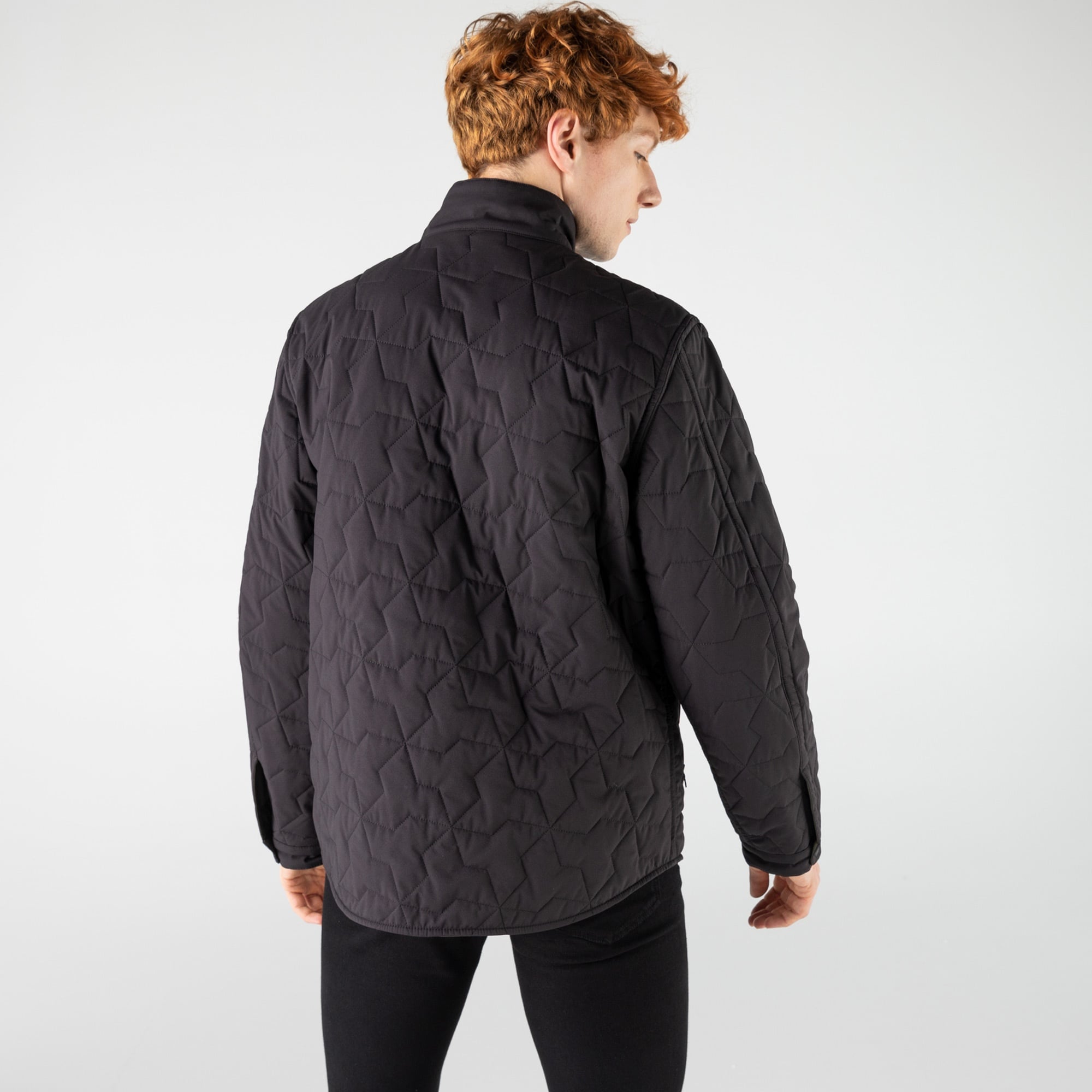 Lacoste Erkek Dik Yaka Desenli Çift Taraflı Yeşil Mont