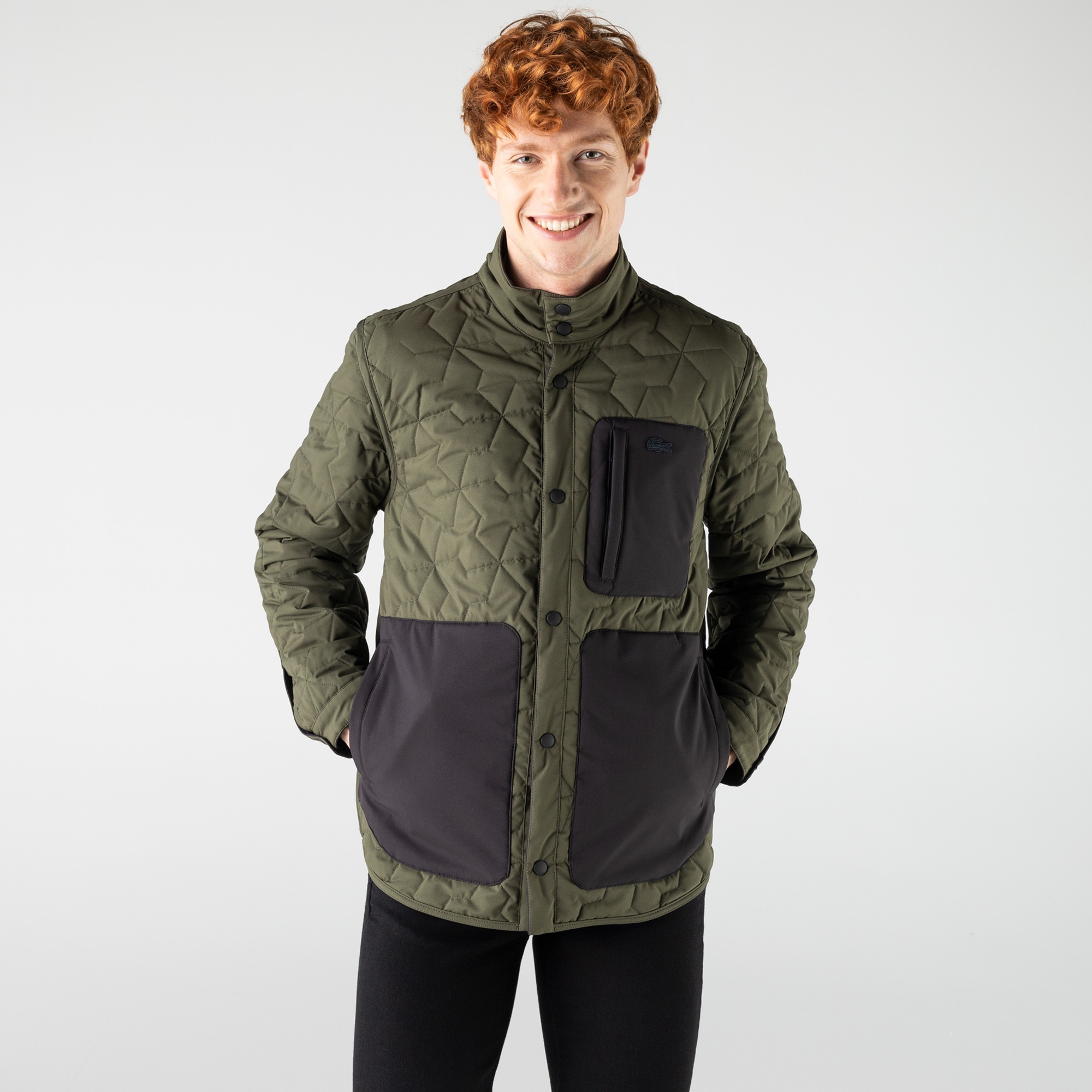 Lacoste Erkek Dik Yaka Desenli Çift Taraflı Yeşil Mont