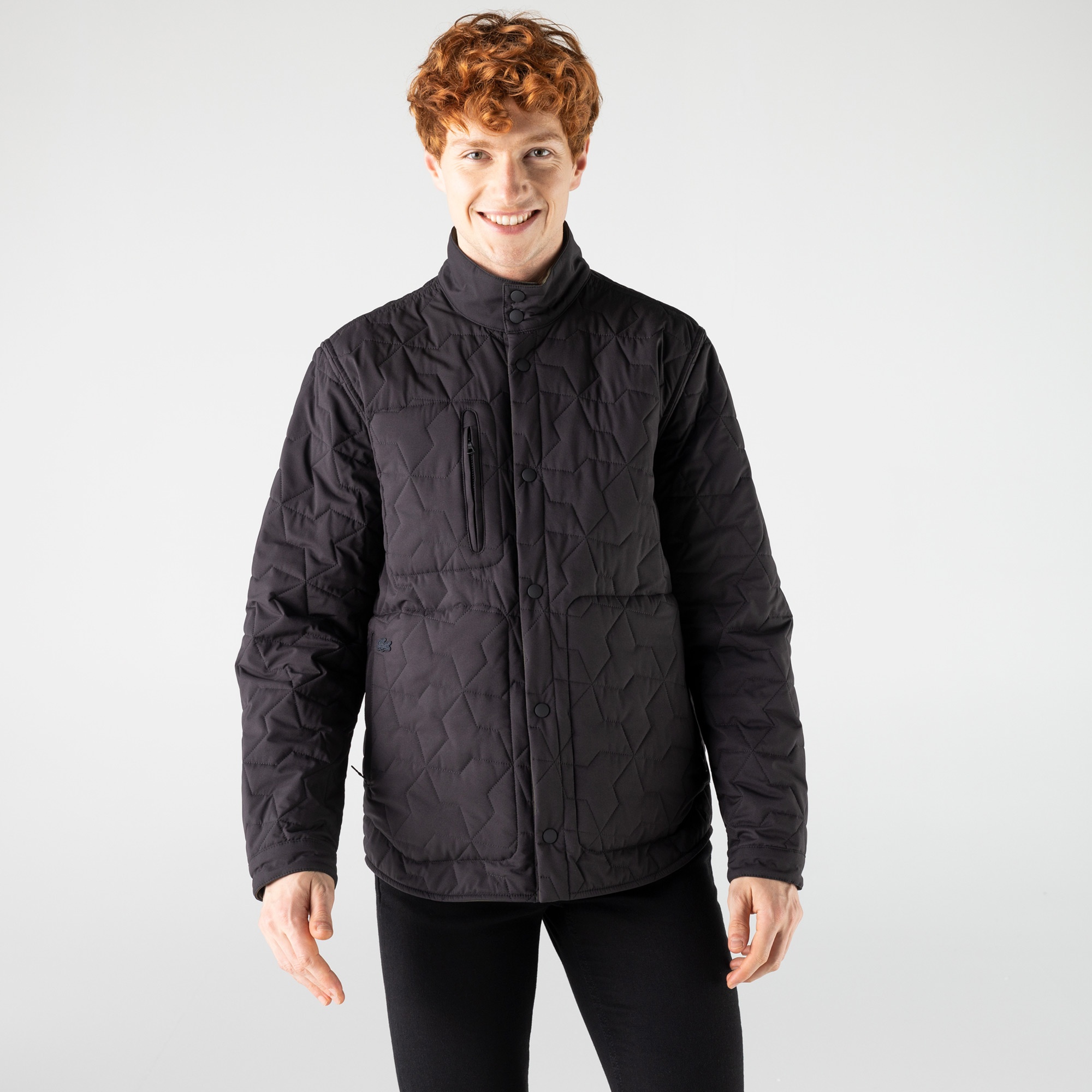 Lacoste Erkek Dik Yaka Desenli Çift Taraflı Yeşil Mont