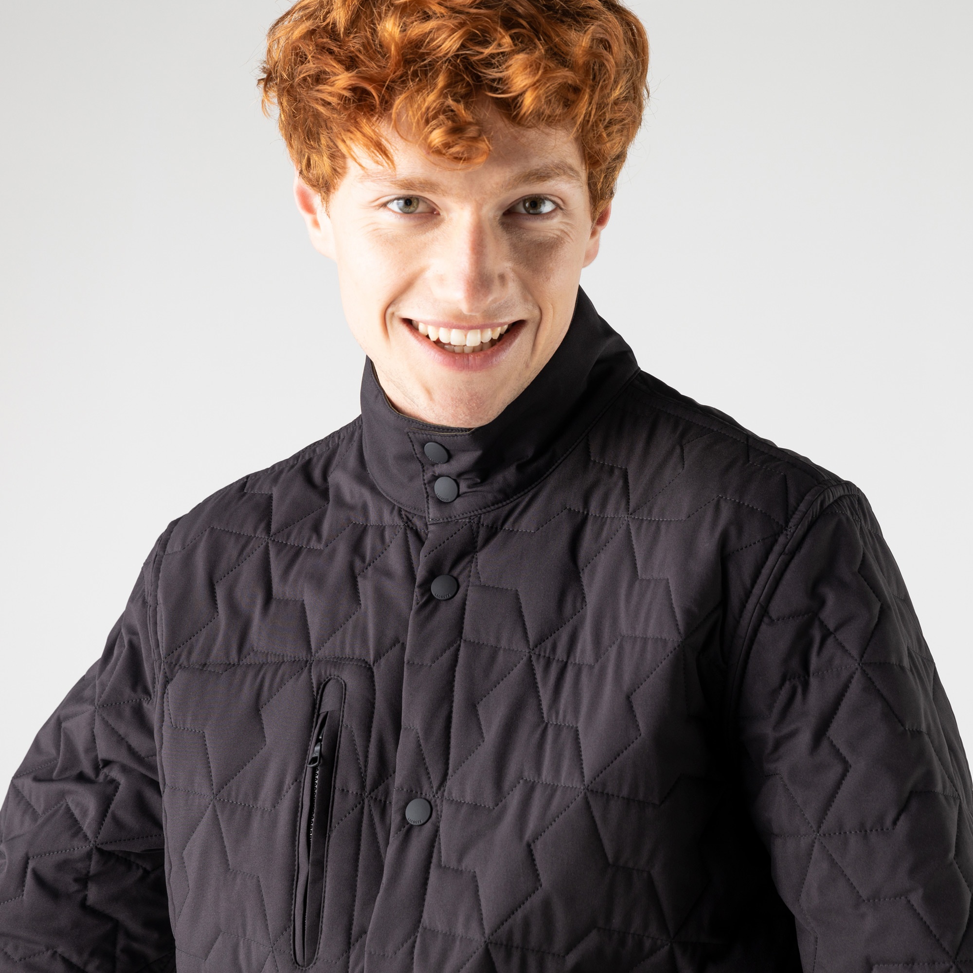 Lacoste Erkek Dik Yaka Desenli Çift Taraflı Yeşil Mont