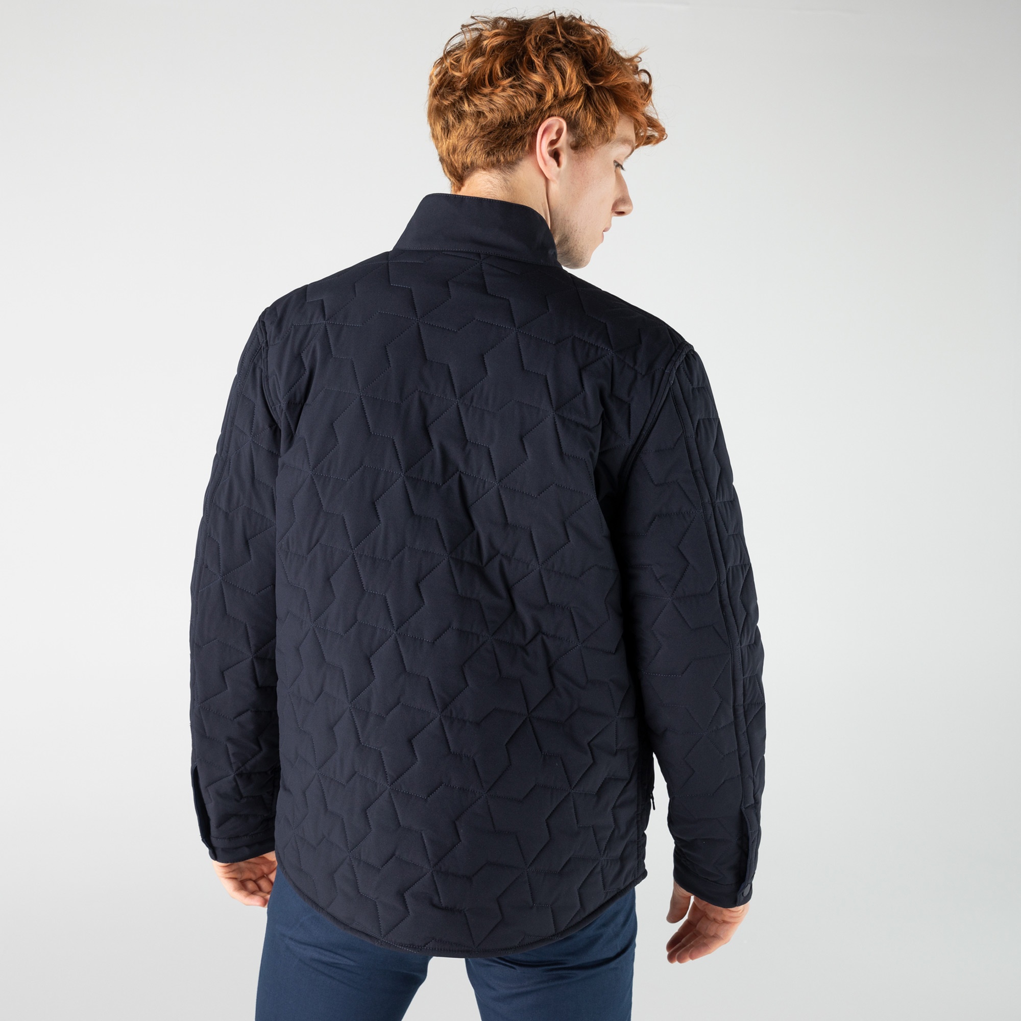 Lacoste Erkek Dik Yaka Desenli Çift Taraflı Lacivert Mont