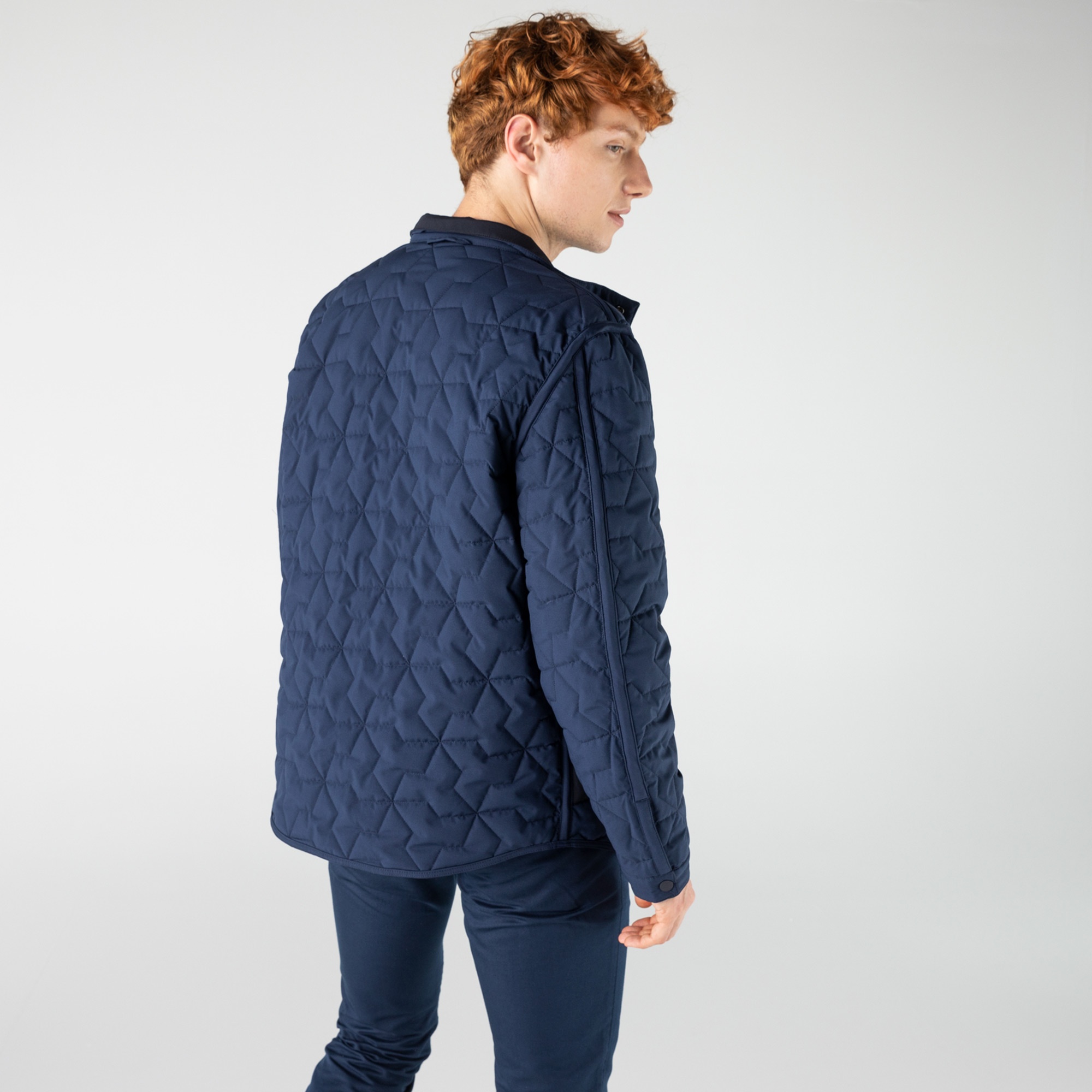 Lacoste Erkek Dik Yaka Desenli Çift Taraflı Lacivert Mont