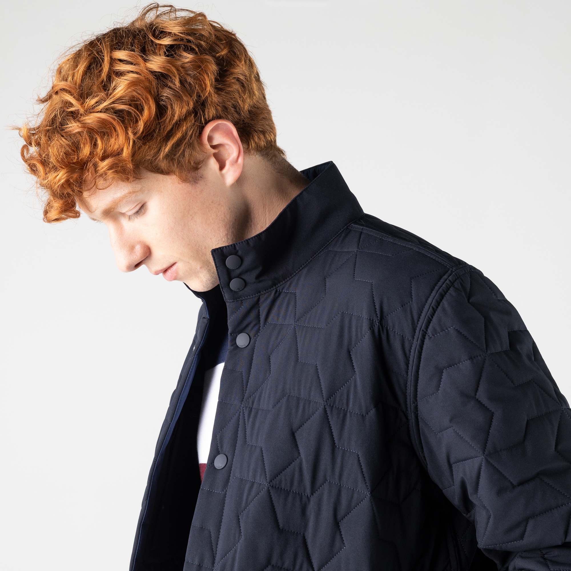 Lacoste Erkek Dik Yaka Desenli Çift Taraflı Lacivert Mont