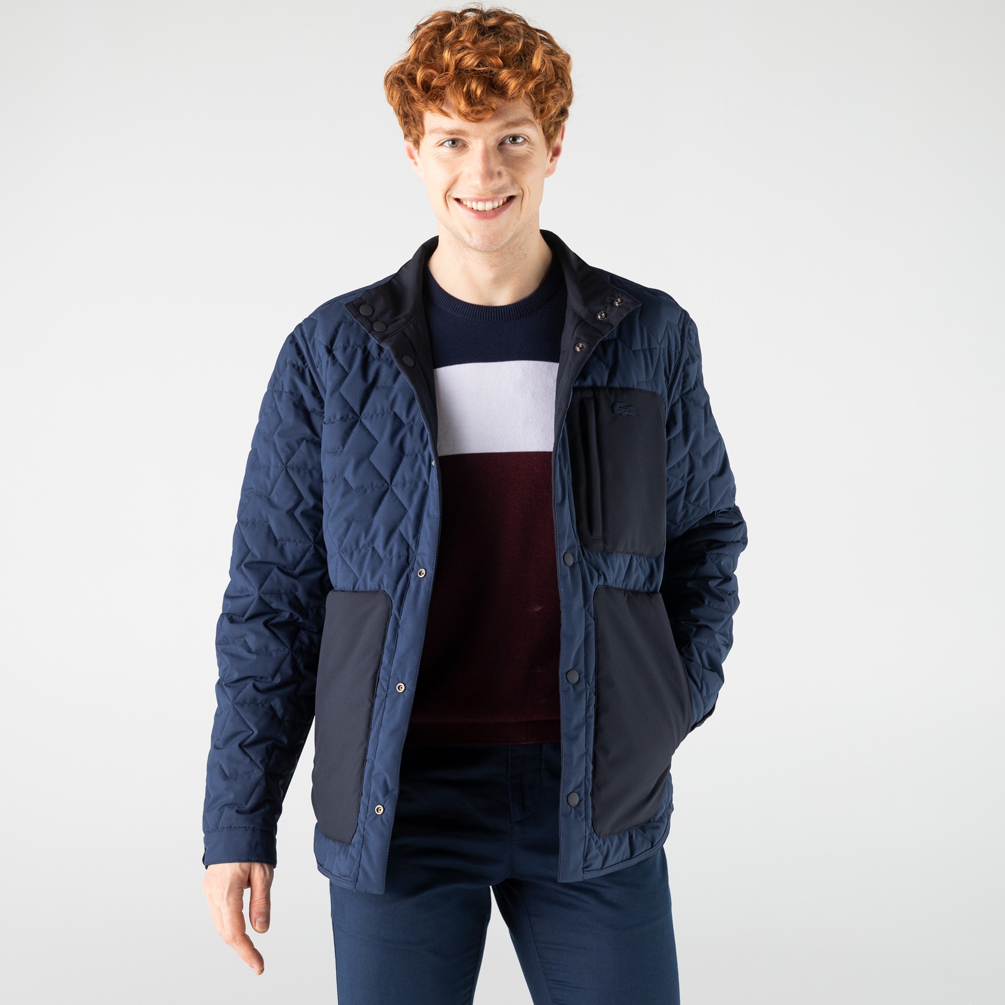 Lacoste Erkek Dik Yaka Desenli Çift Taraflı Lacivert Mont