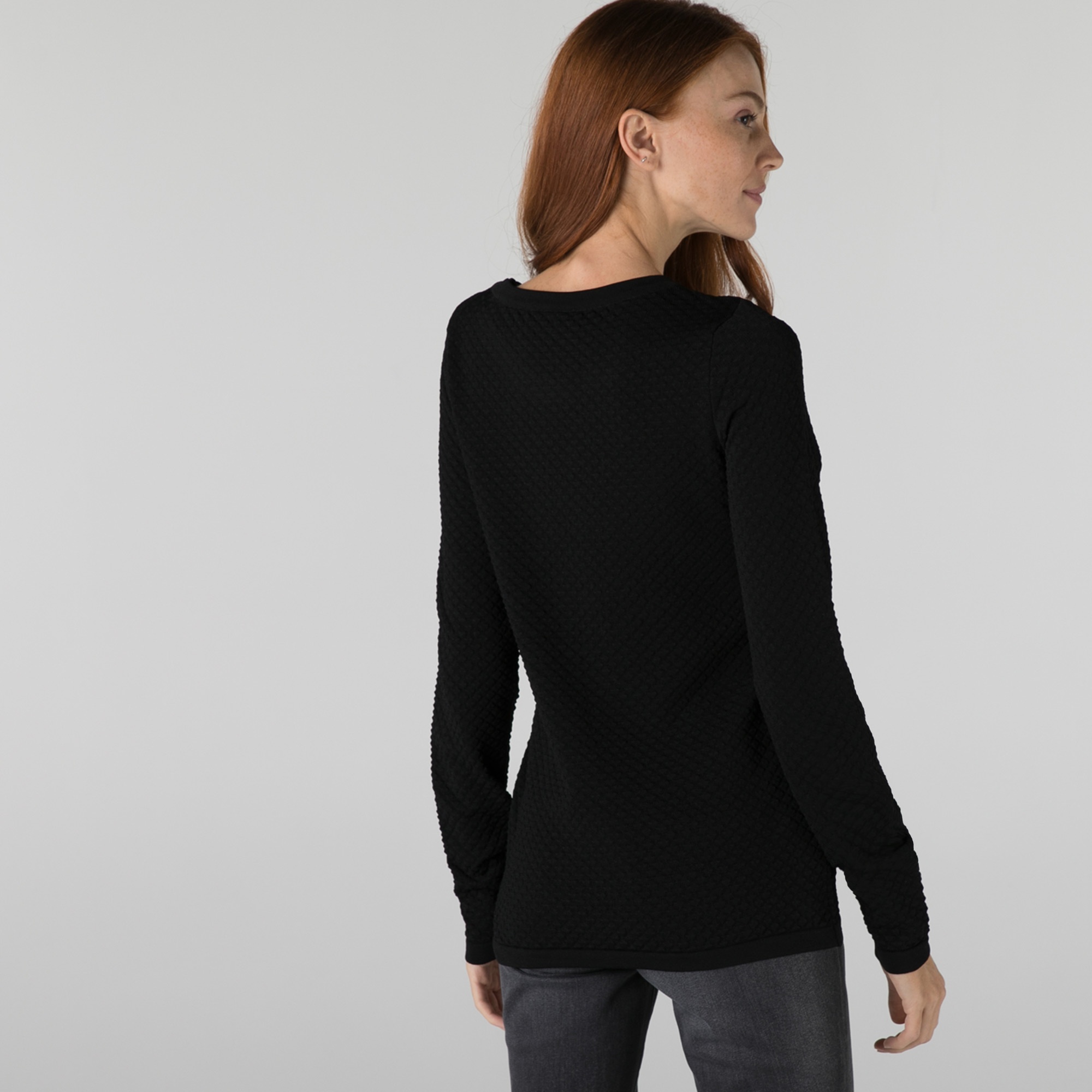 Lacoste Kadın Bisiklet Yaka Desenli Siyah Kazak