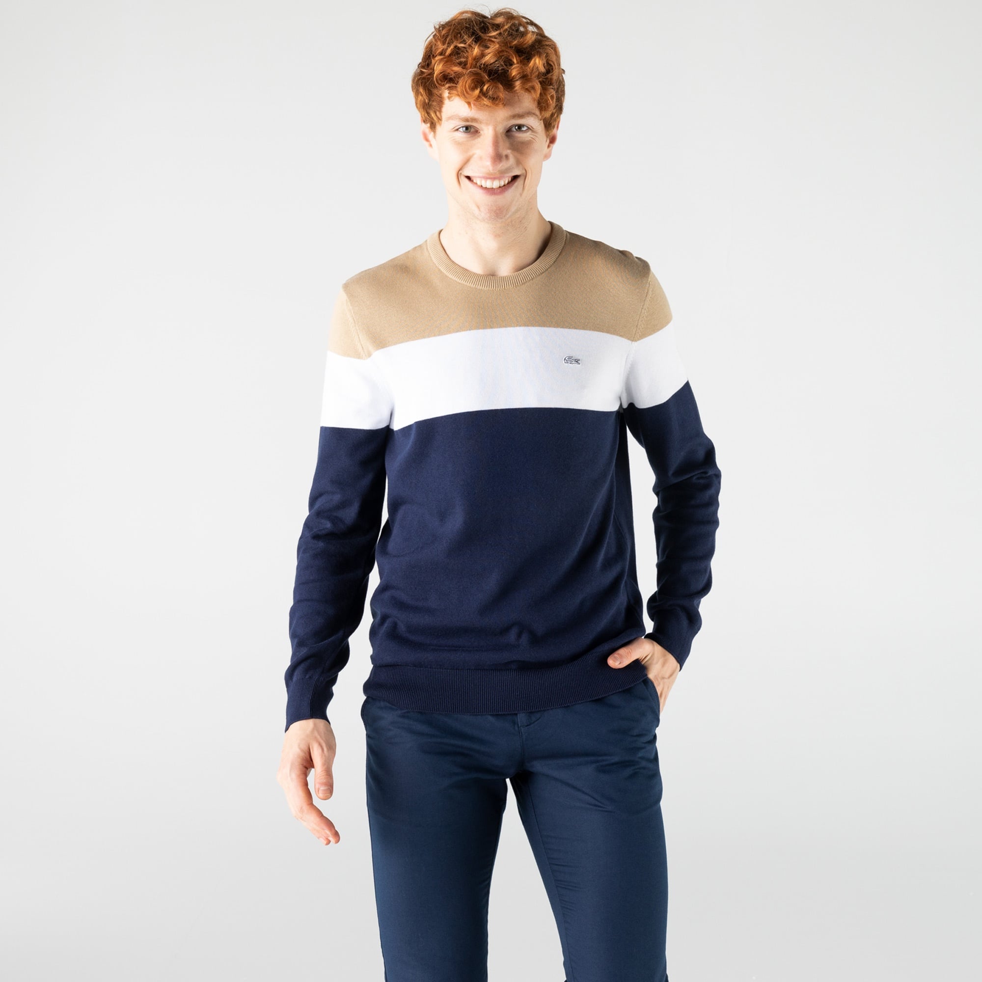 Lacoste Erkek Regular Fit Bisiklet Yaka Renk Bloklu Lacivert Kazak