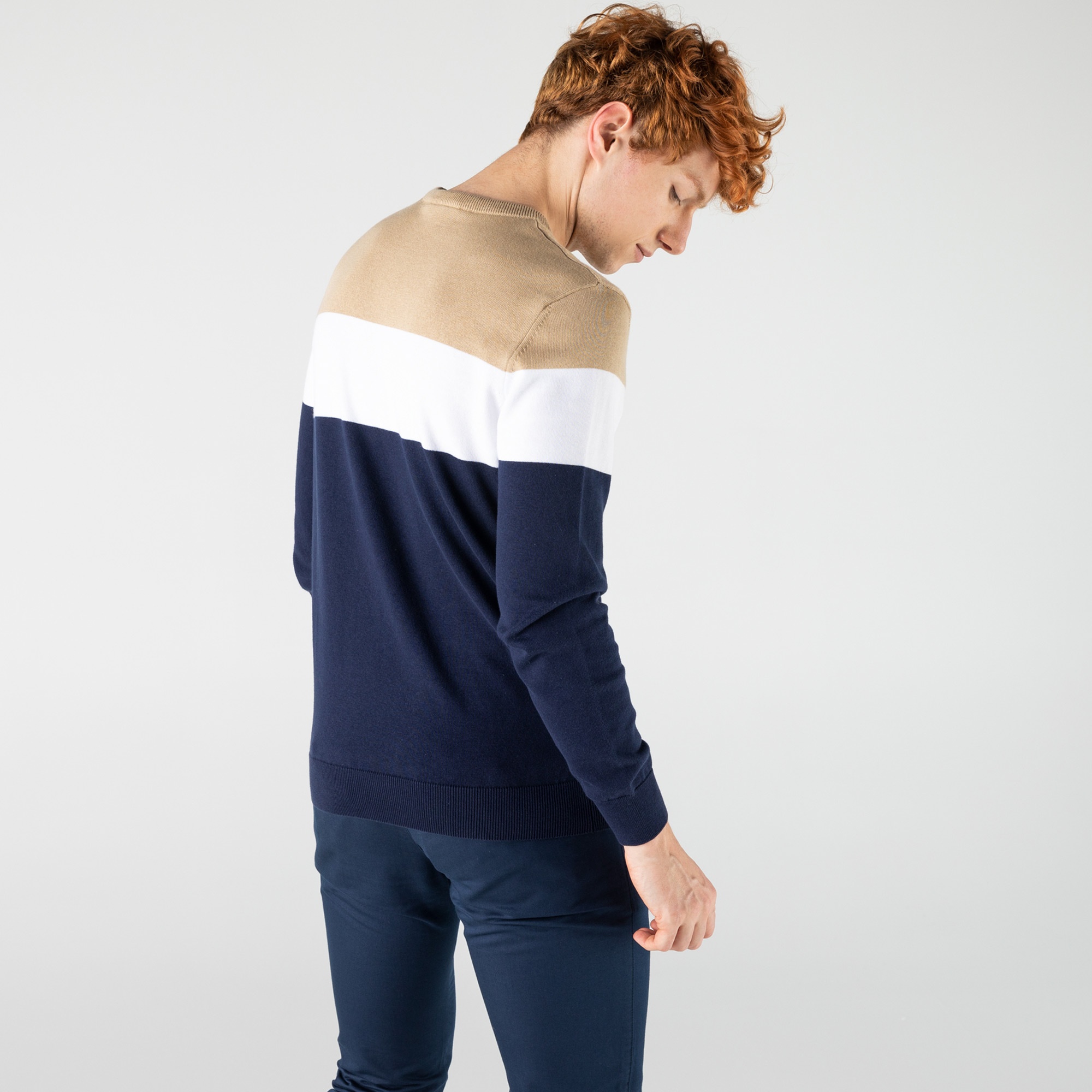 Lacoste Erkek Regular Fit Bisiklet Yaka Renk Bloklu Lacivert Kazak