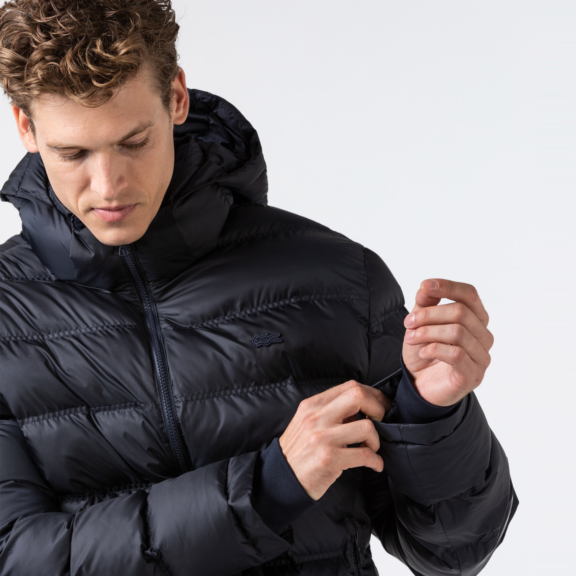 Lacoste Erkek Kapüşonlu Lacivert Şişme Mont