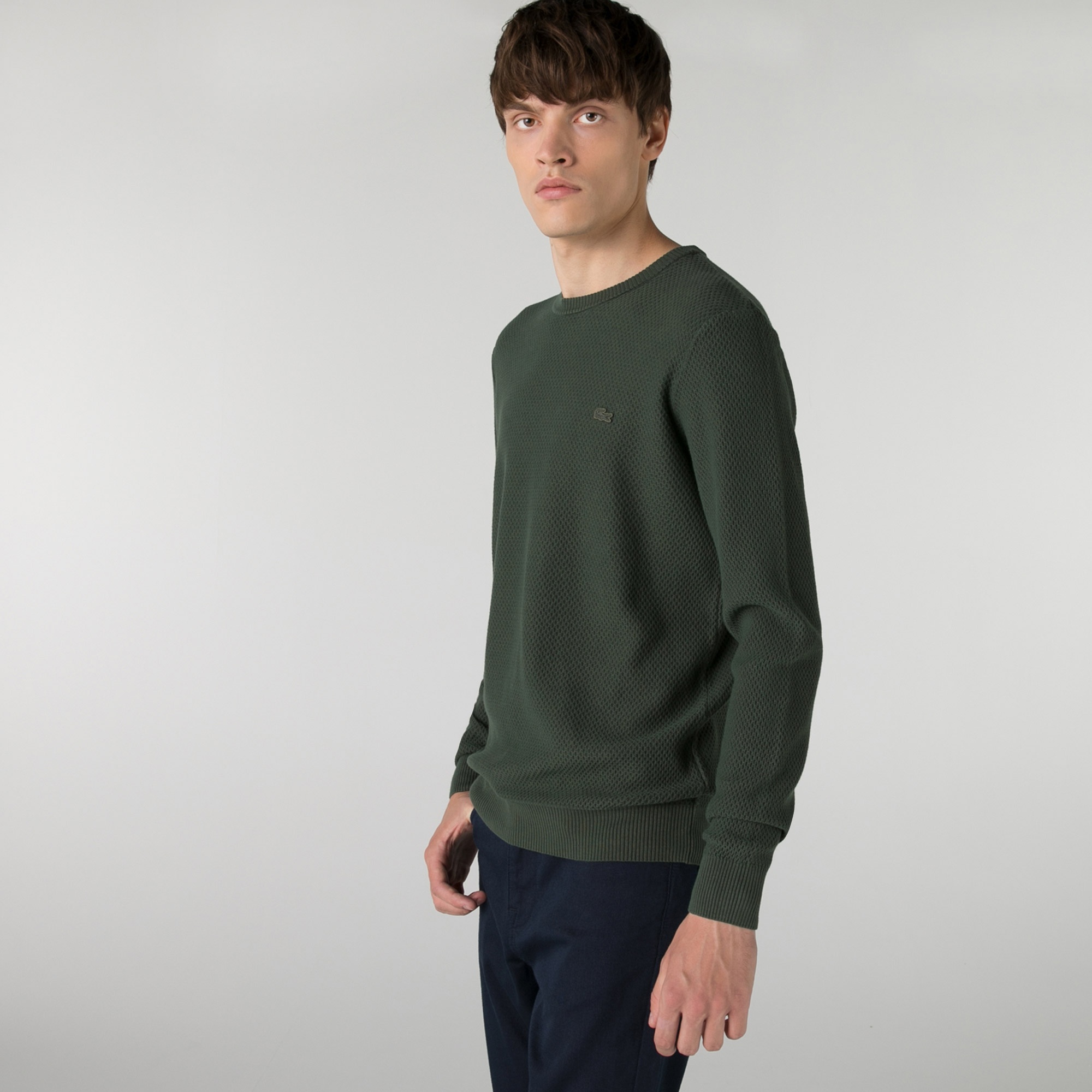 Lacoste Erkek Regular Fit Bisiklet Yaka Haki Kazak