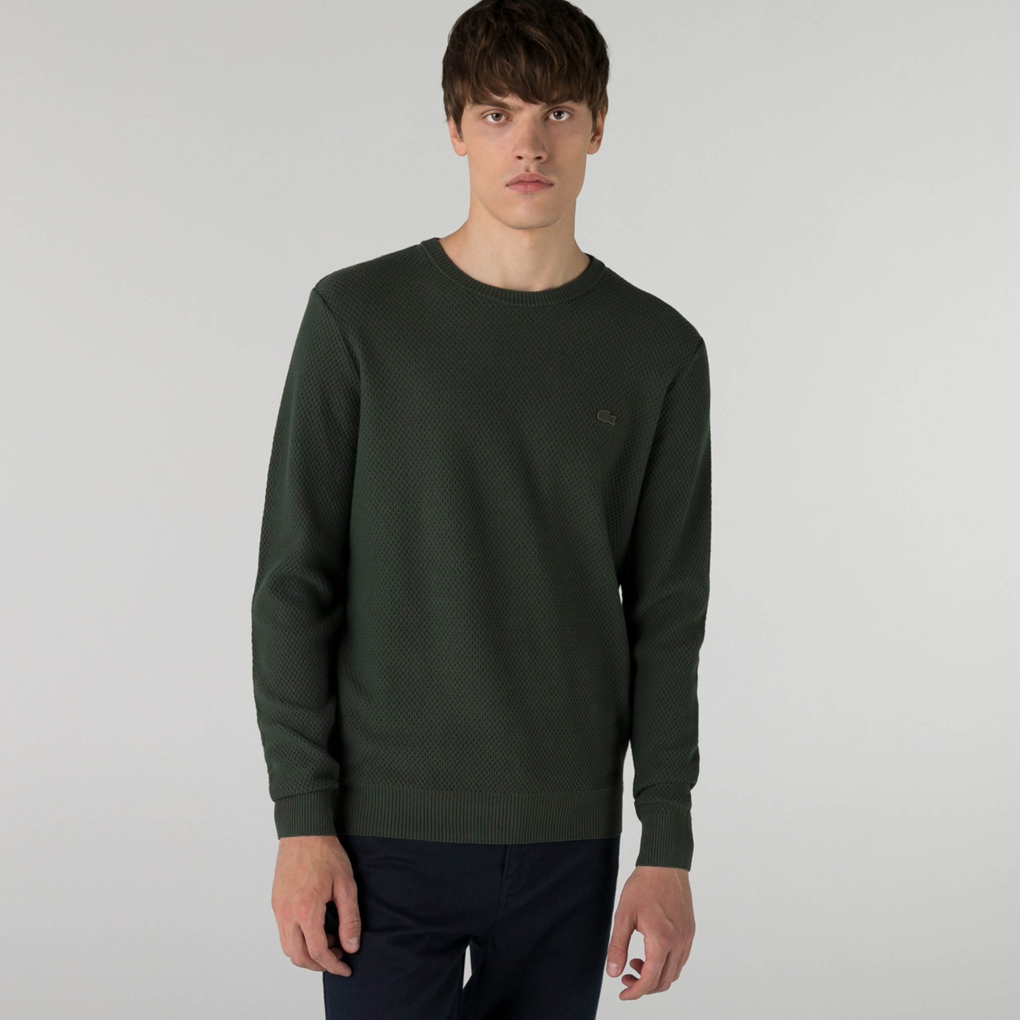 Lacoste Erkek Regular Fit Bisiklet Yaka Haki Kazak