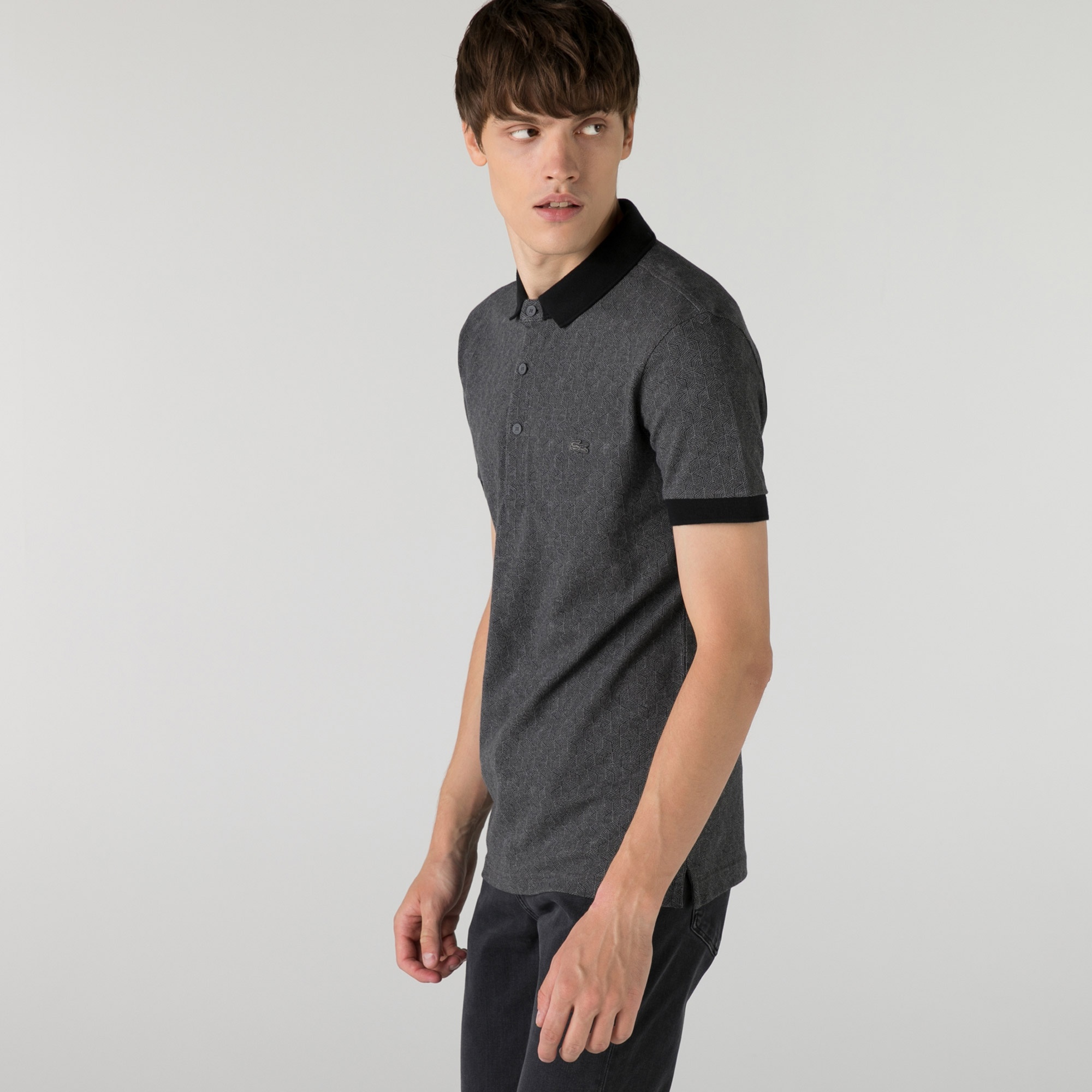 Lacoste Erkek Slim Fit Desenli Koyu Gri Polo