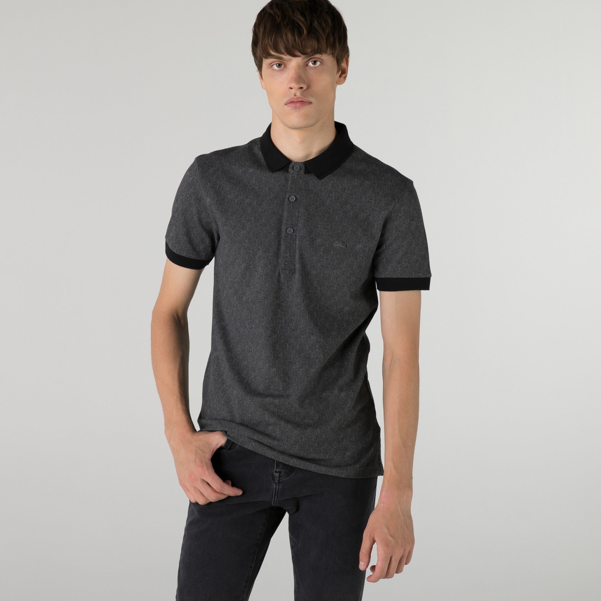 Lacoste Erkek Slim Fit Desenli Koyu Gri Polo