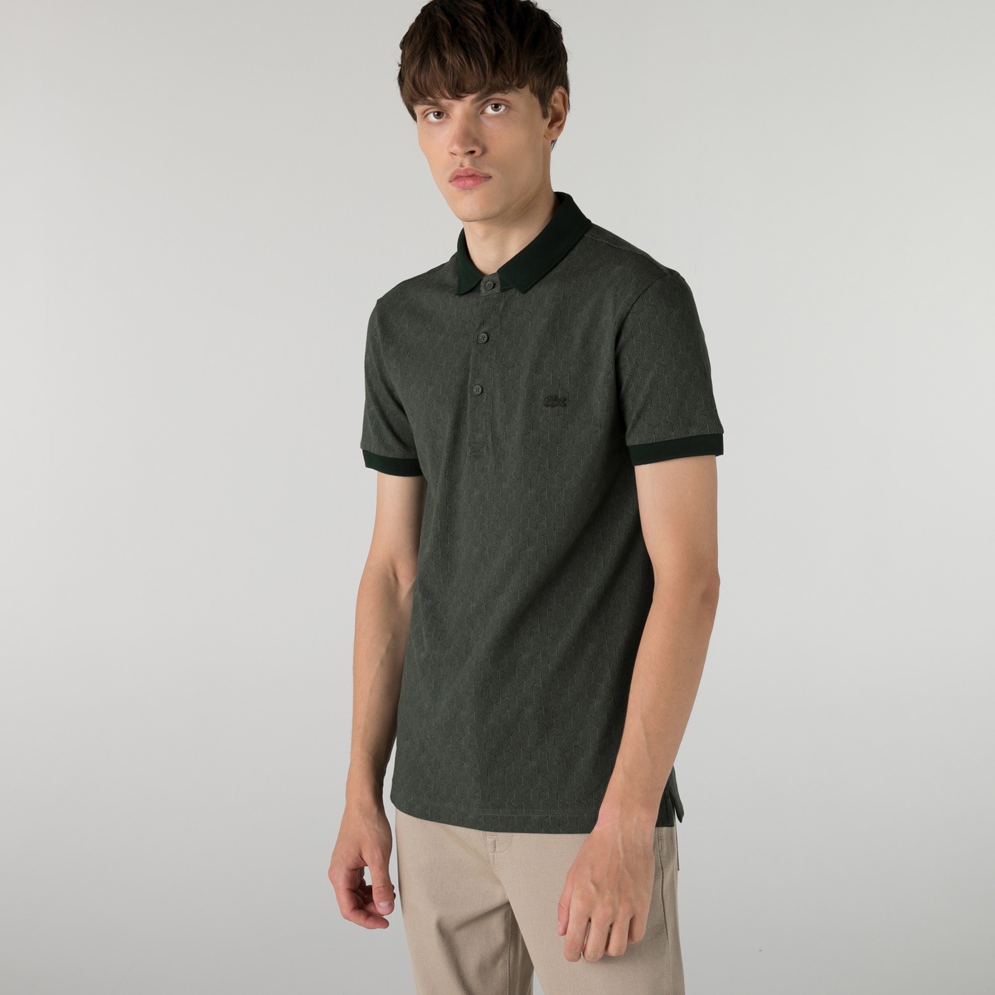 Lacoste Erkek Slim Fit Desenli Haki Polo