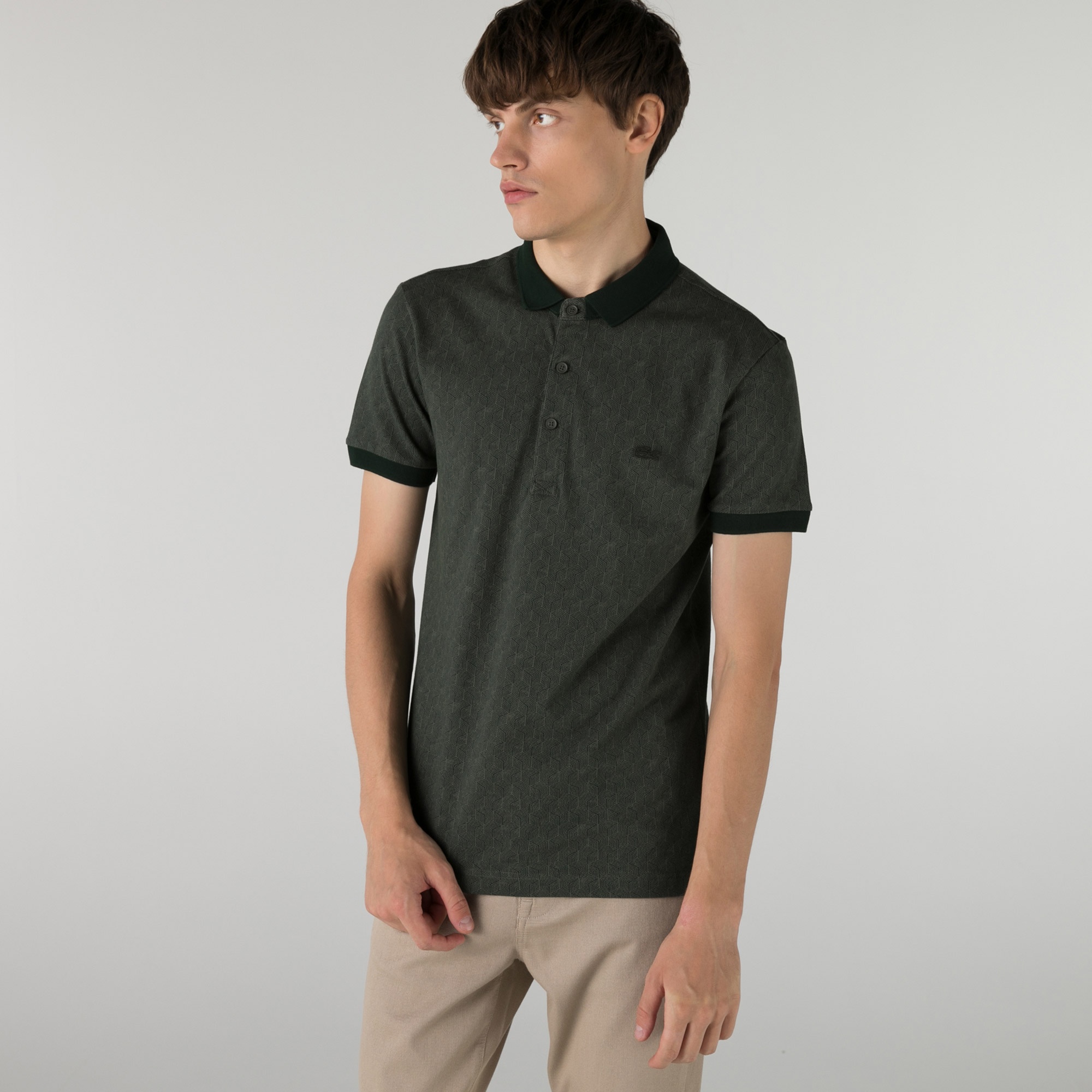 Lacoste Erkek Slim Fit Desenli Haki Polo
