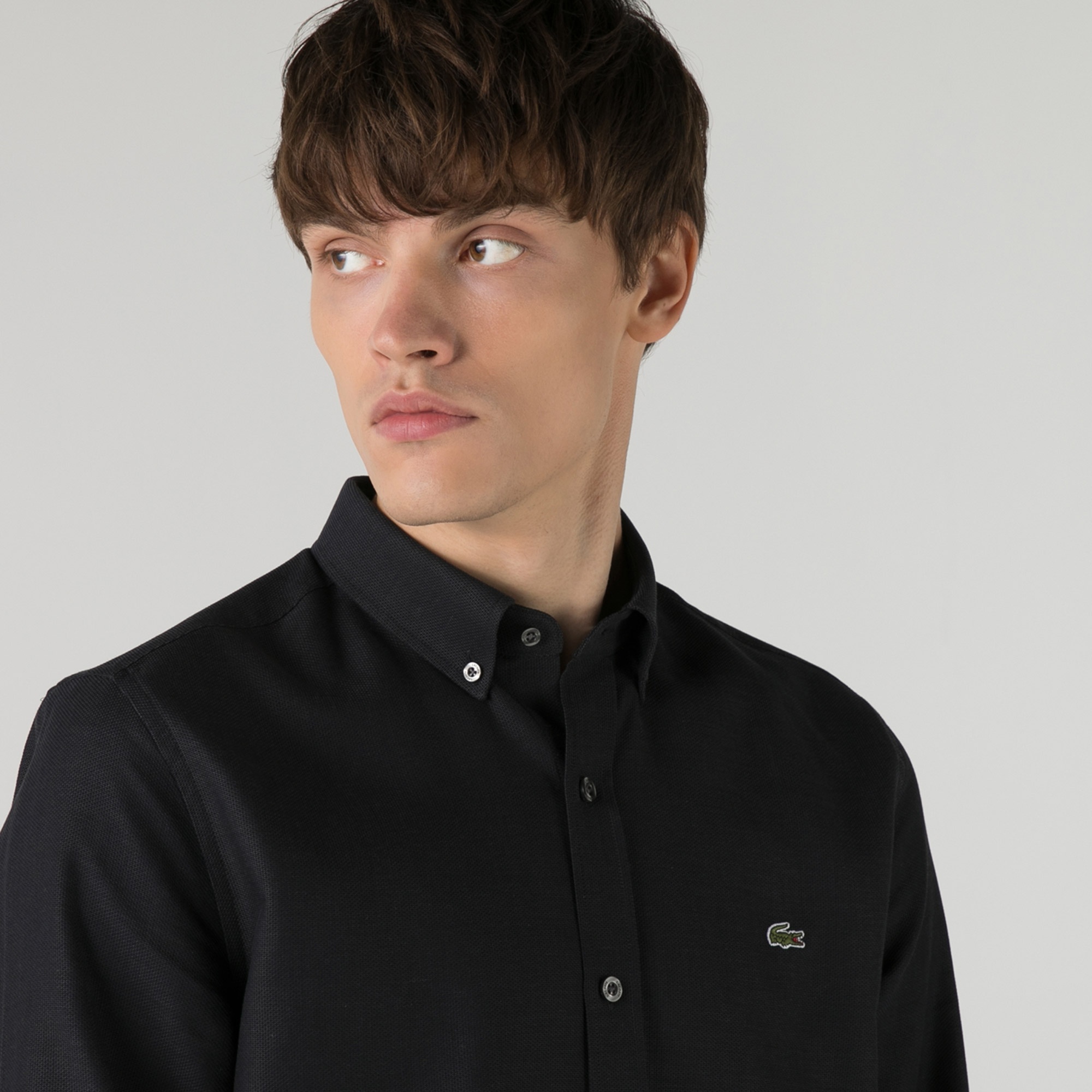 Lacoste Erkek Slim Fit Desenli Siyah Gömlek