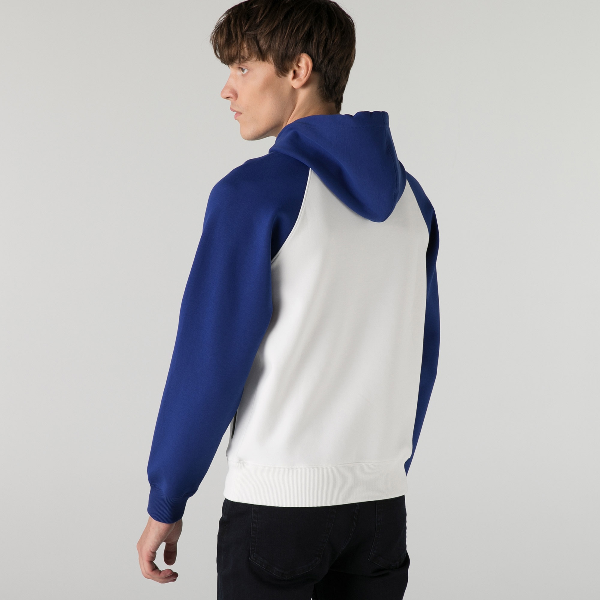 Lacoste Erkek Relaxed Fit Kapüşonlu Renk Bloklu Beyaz Sweatshirt