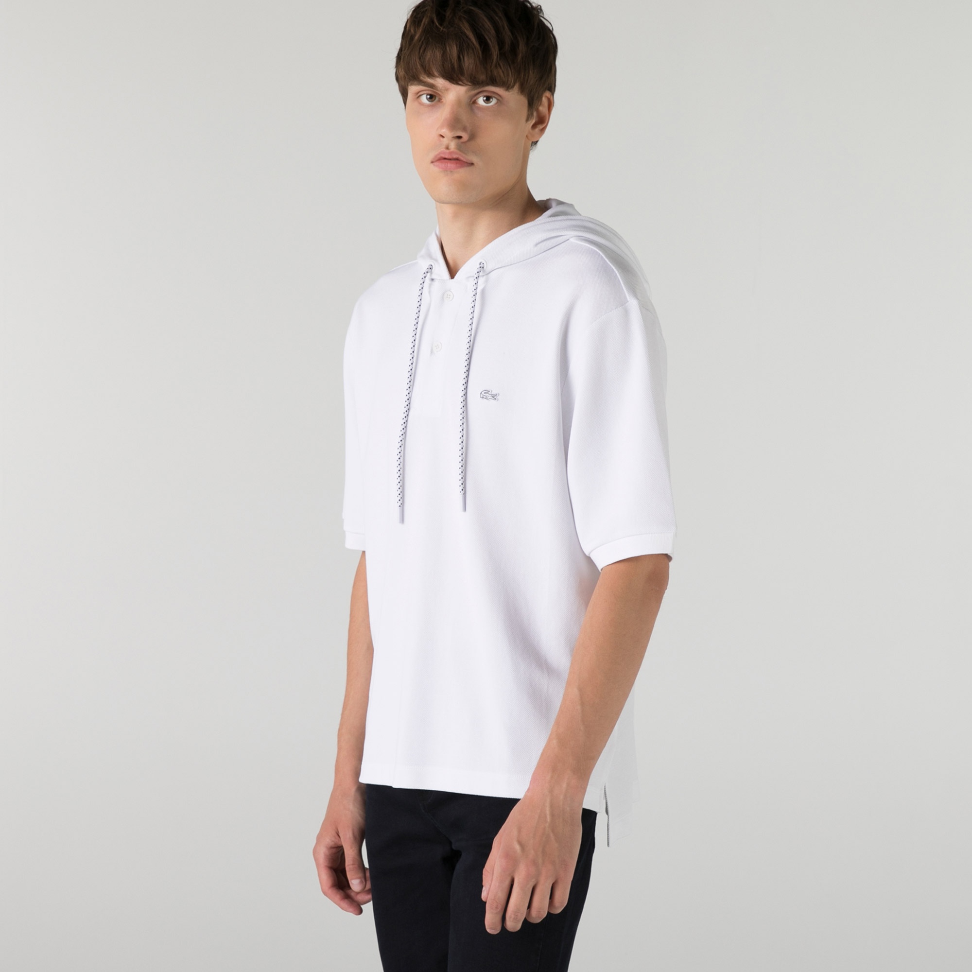 Lacoste Erkek Relaxed Fit Kapüşonlu Beyaz Polo