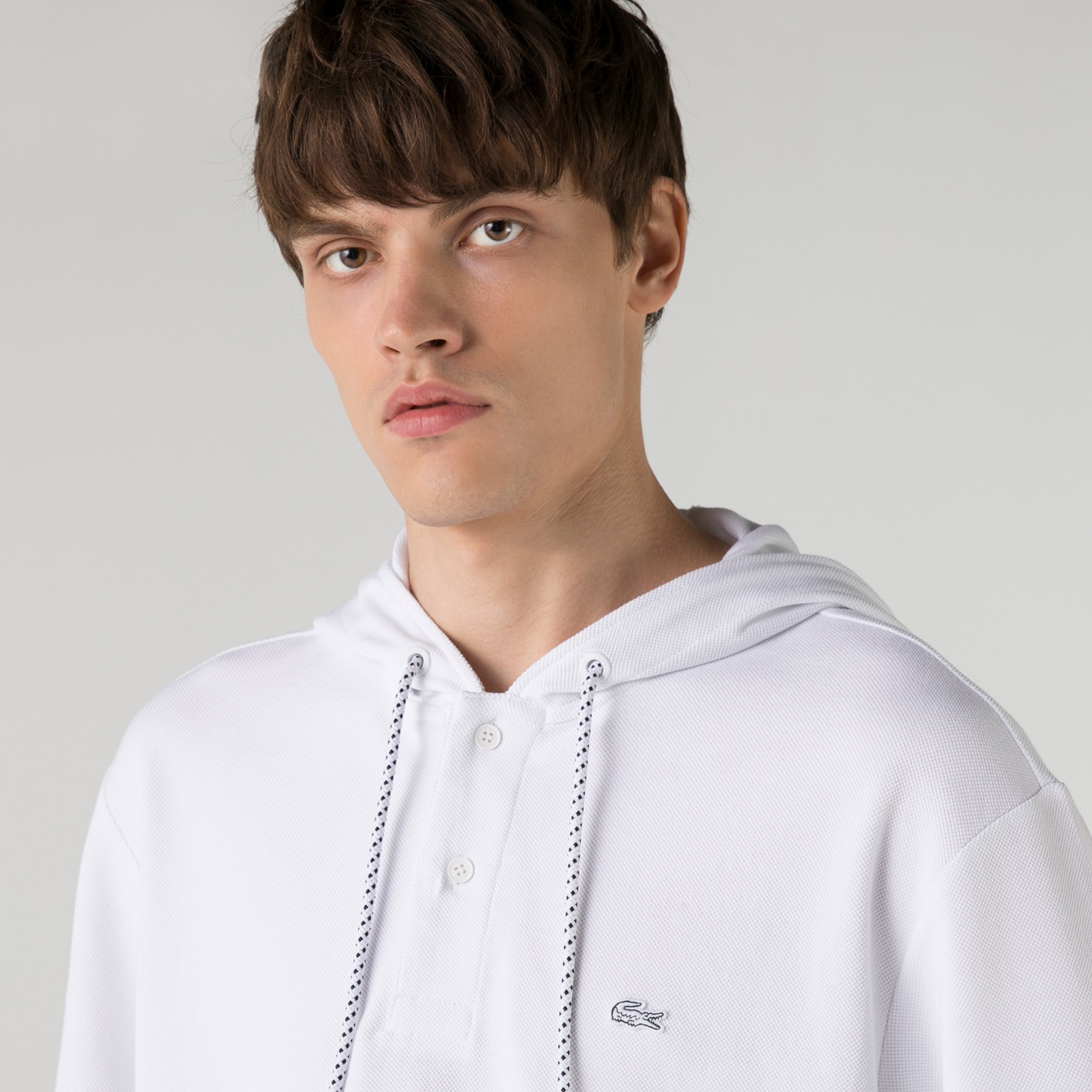Lacoste Erkek Relaxed Fit Kapüşonlu Beyaz Polo