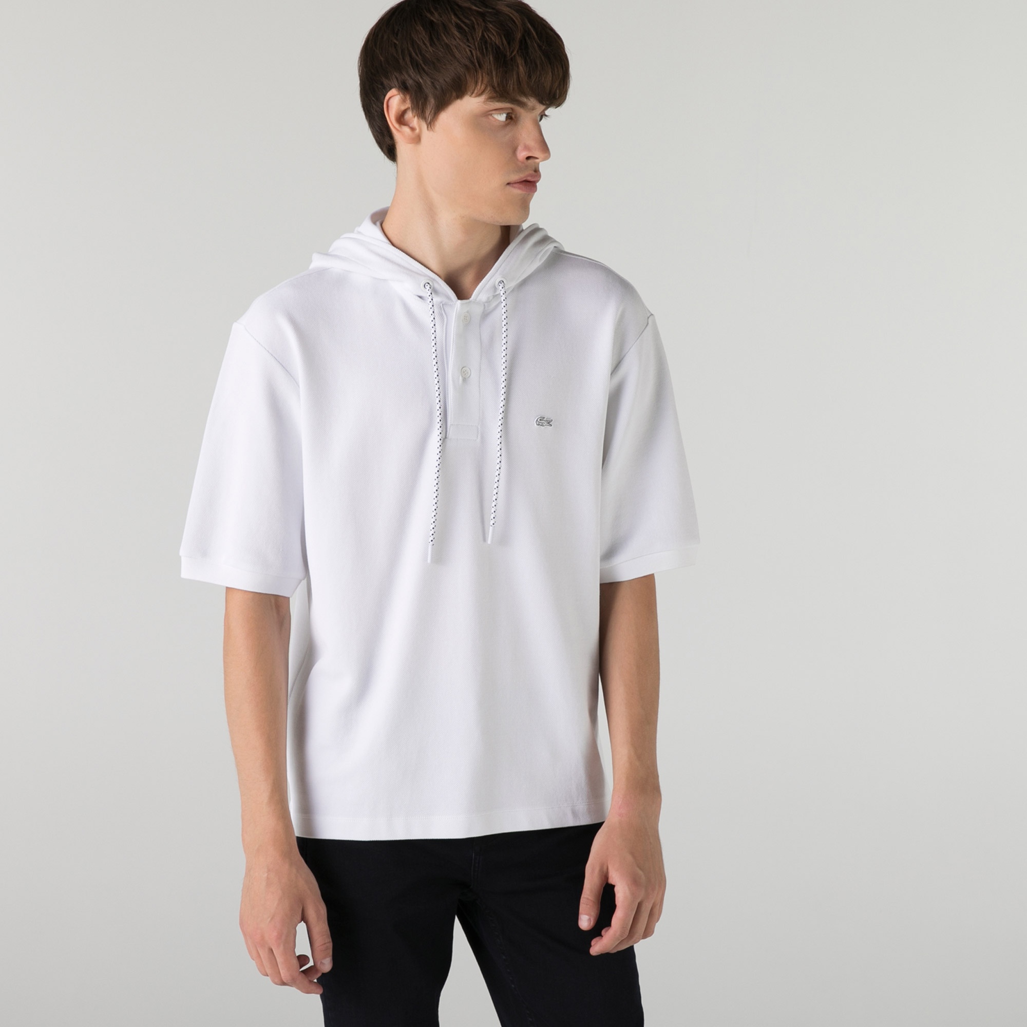Lacoste Erkek Relaxed Fit Kapüşonlu Beyaz Polo