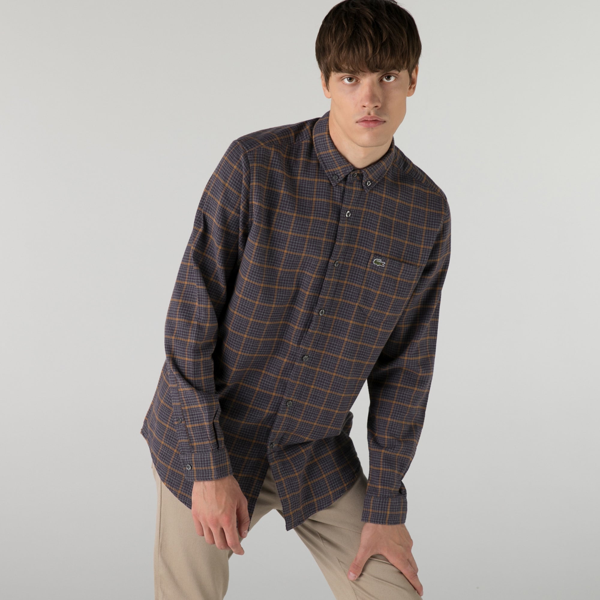 Lacoste Erkek Regular Fit Desenli Kahverengi Gömlek