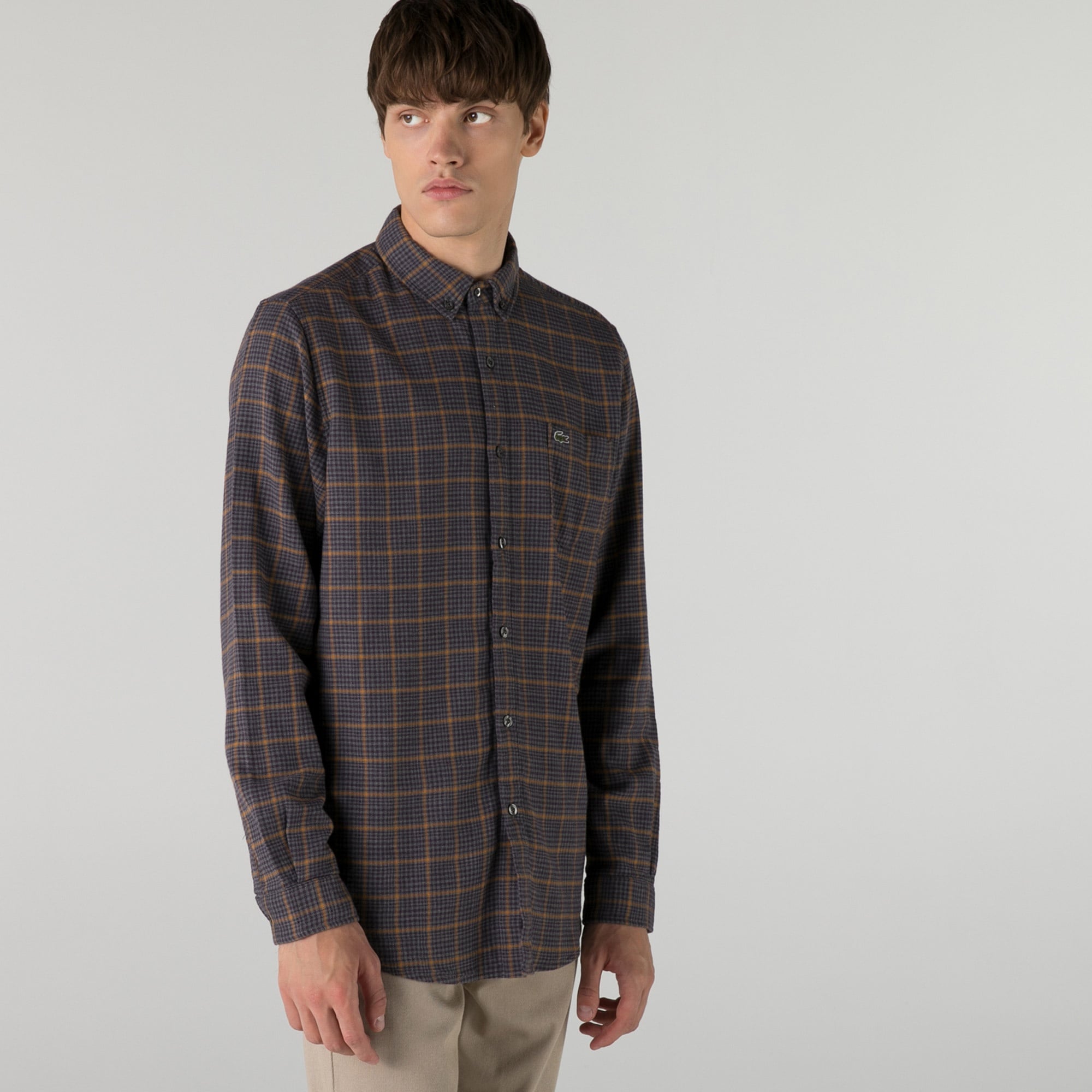 Lacoste Erkek Regular Fit Desenli Kahverengi Gömlek