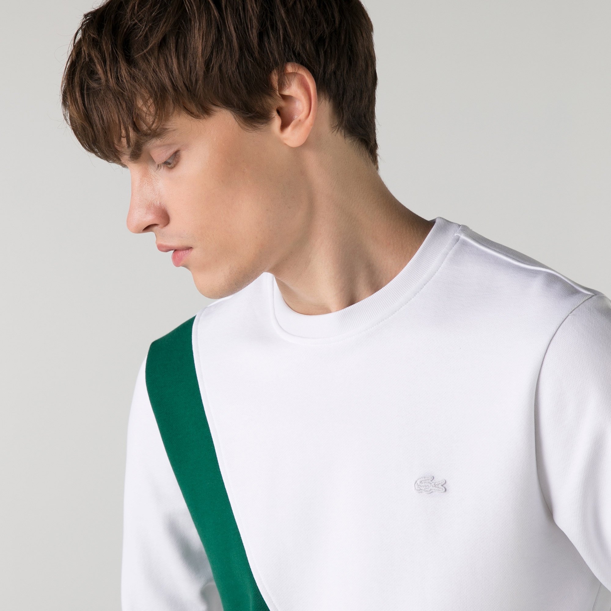 Lacoste Erkek Slim Fit Bisiklet Yaka Renk Bloklu Beyaz Sweatshirt