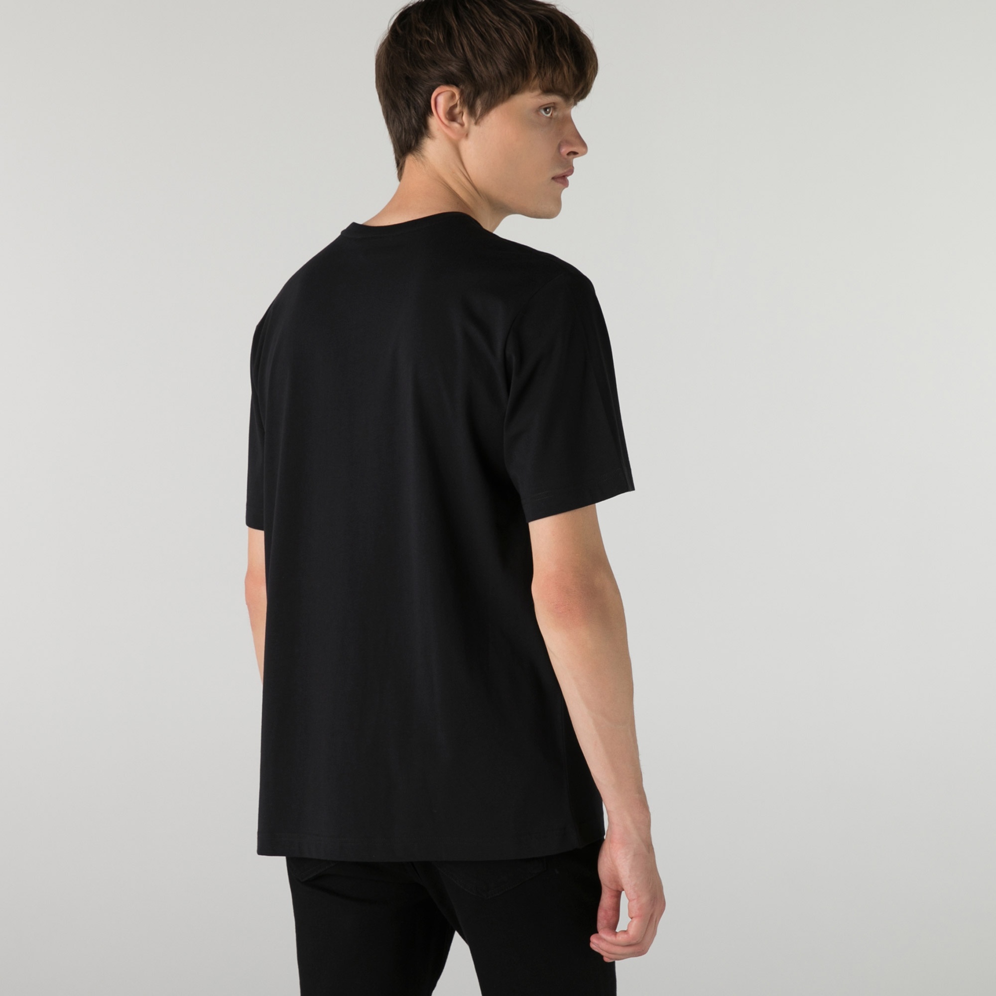 Lacoste Erkek Relaxed Fit Bisiklet Yaka Baskılı Siyah T-Shirt